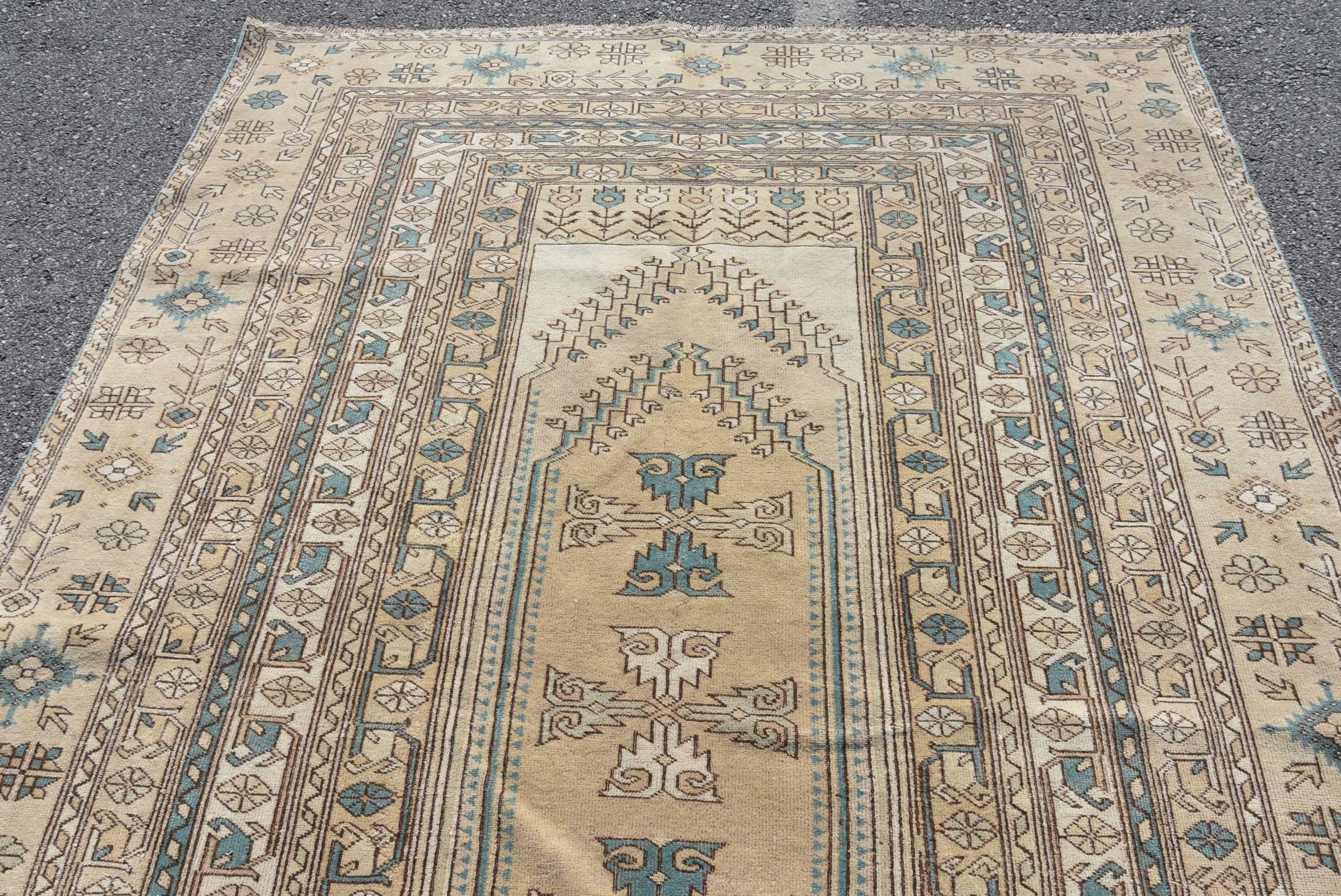 El Düğümlü Halı, Salon Halısı, Vintage Halı, 6.6x9.9 ft Büyük Halı, Yatak Odası Halısı, Oushak Halısı, Bej Ev Dekor Halısı, Ev Dekor Halıları, Türk Halısı