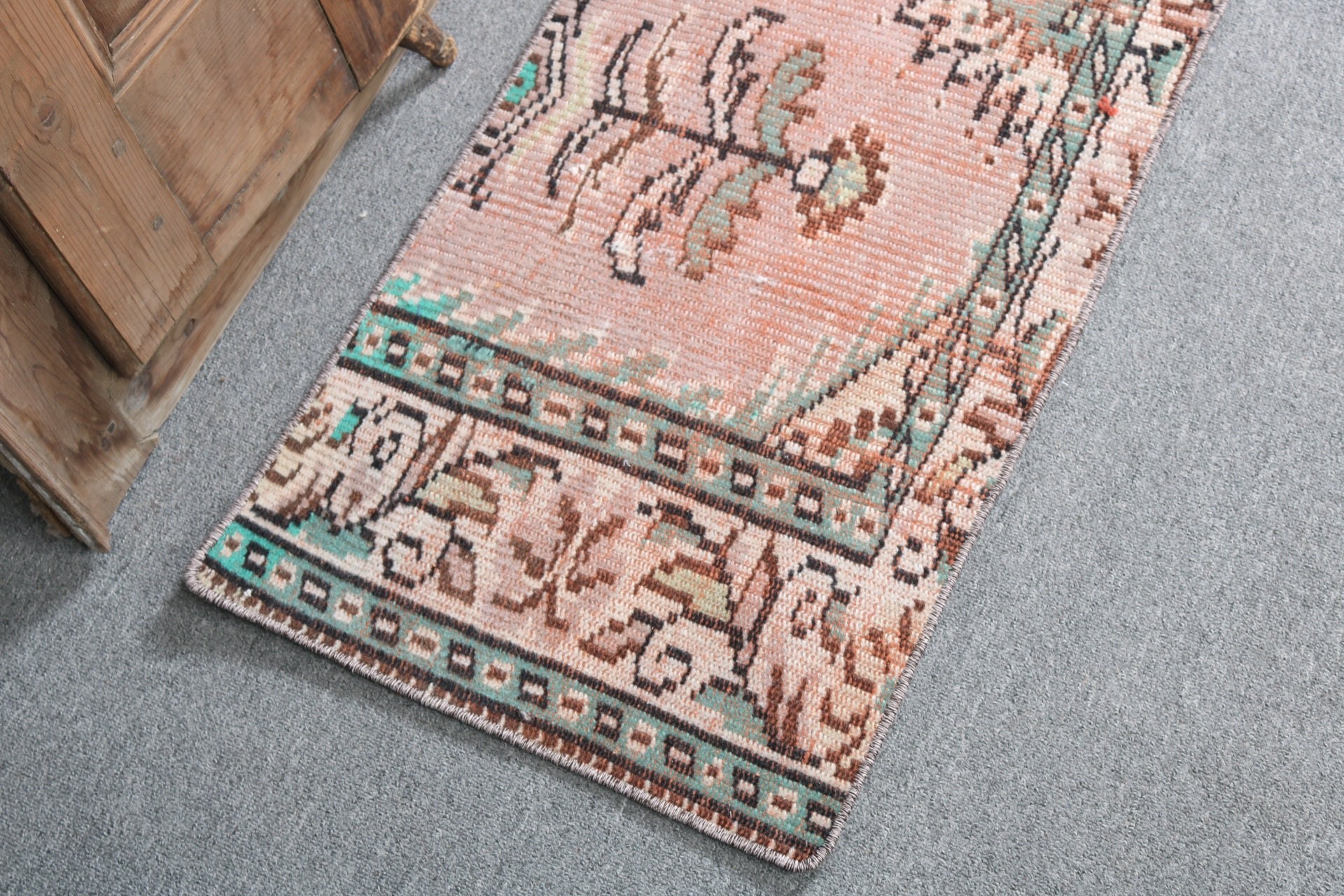 1.5x2.8 ft Küçük Halı, Kahverengi Fas Halıları, Giriş Halısı, Küçük Alan Halıları, Türk Halıları, Vintage Halı, Boho Halıları, Havalı Halı, Yatak Odası Halıları