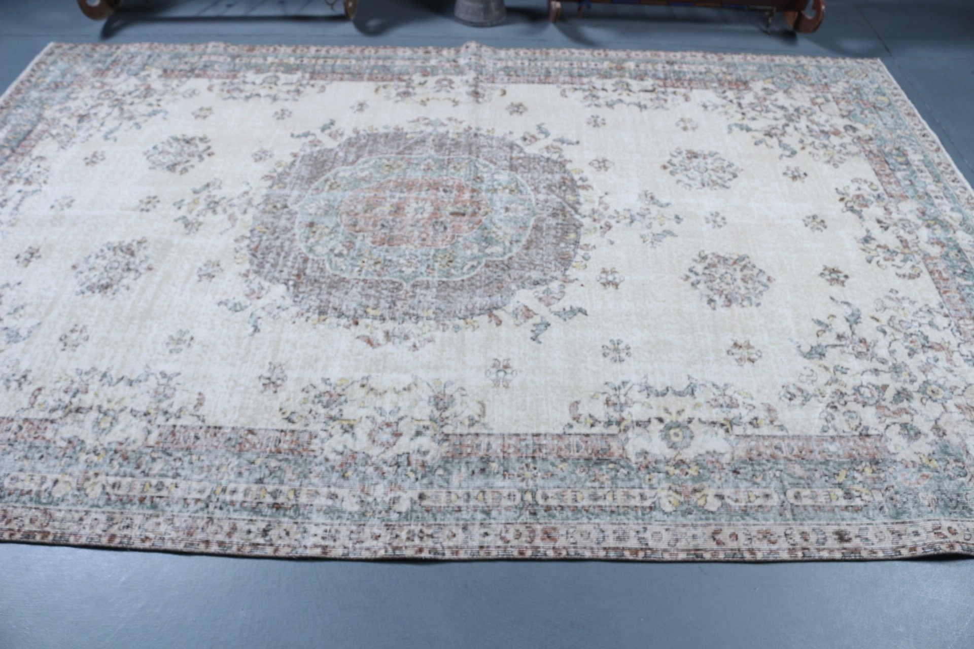 Vintage Rug, Turkish Rug, Dining Room Rug, Oriental Rugs, Oushak Rugs, Bedroom Rug, Beige Floor Rug, Eclectic Rug, 6.4x9.9 ft Large Rug