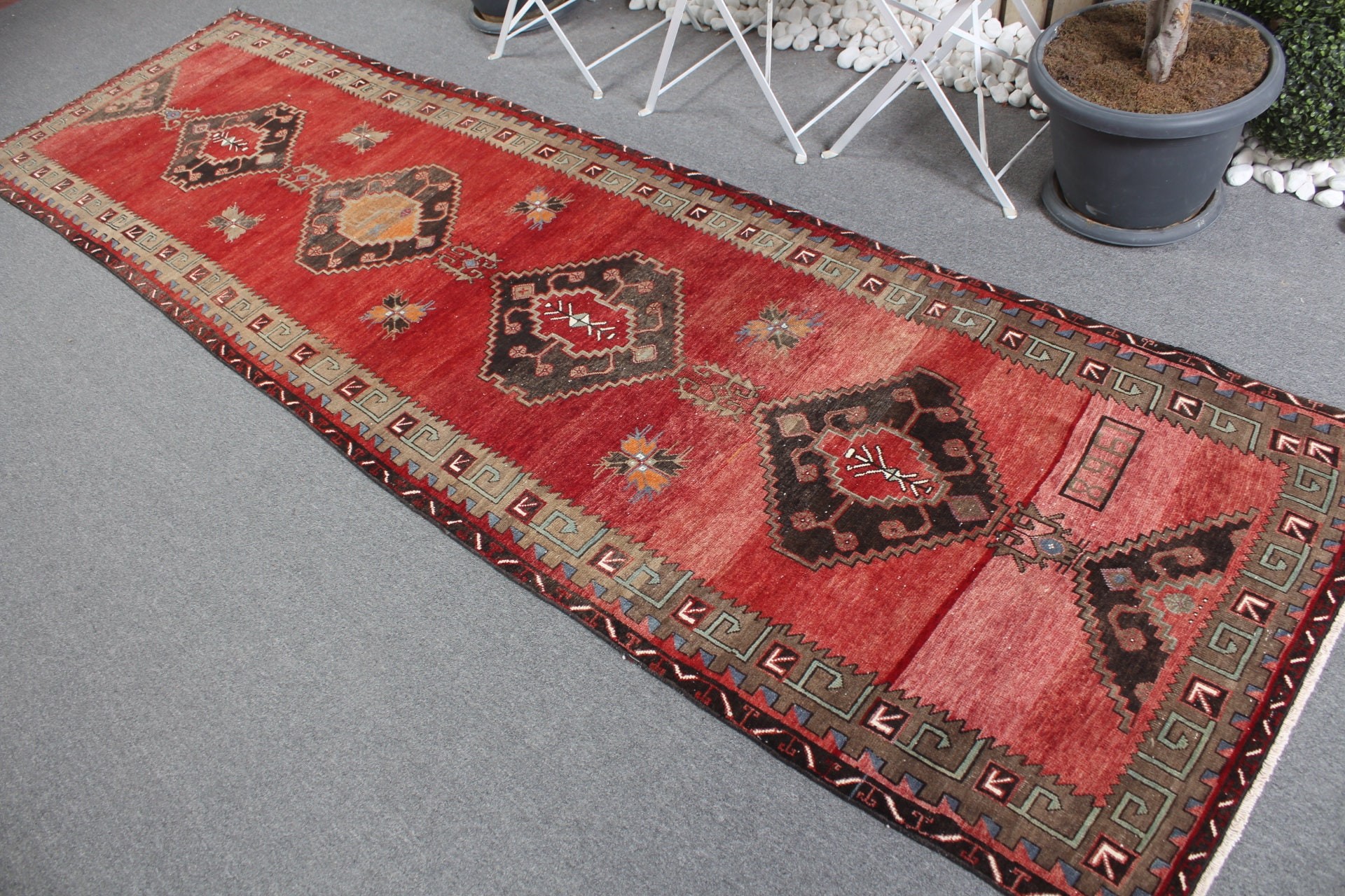 Mutfak Halısı, Vintage Halı, Mutfak Halıları, Türk Halısı, Yün Halı, 3.1x11 ft Yolluk Halısı, Kırmızı Anadolu Halıları, Merdiven Halısı