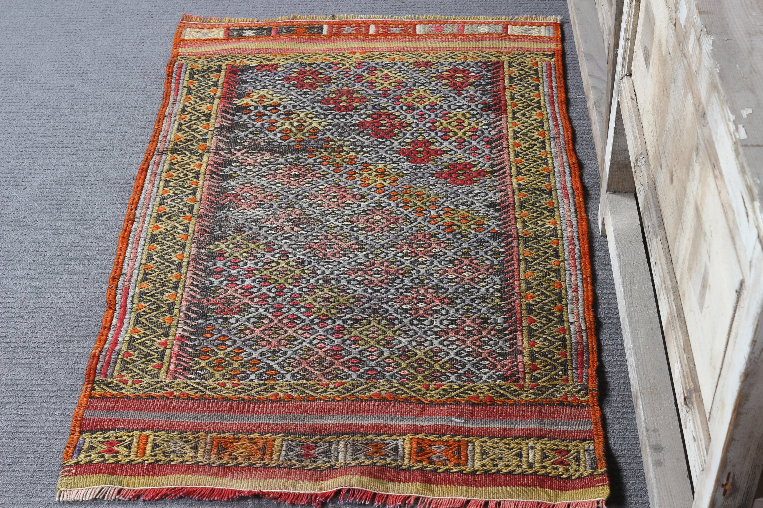 Oryantal Halı, Vintage Halı, Duvara Asılı Halı, Türk Halısı, 2.4x3.9 ft Küçük Halı, Mutfak Halıları, Turuncu Oushak Halı, Kilim