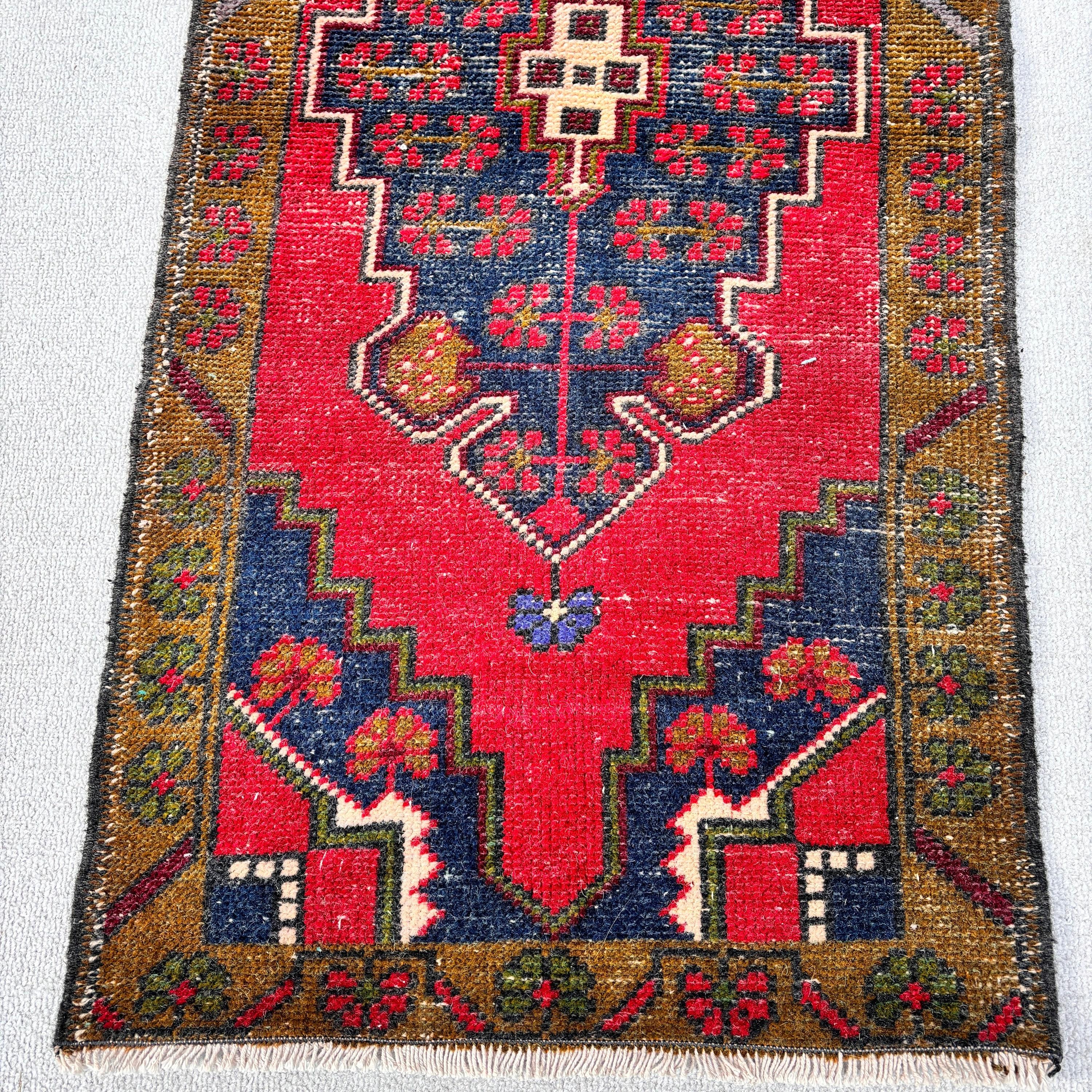 Turkish Rugs, Vintage Rug, Ethnic Rug, Geometric Rug, Small Area Rug, Kitchen Rug, Red Cool Rugs, 1.7x3.8 ft Small Rug, Small Vintage Rug