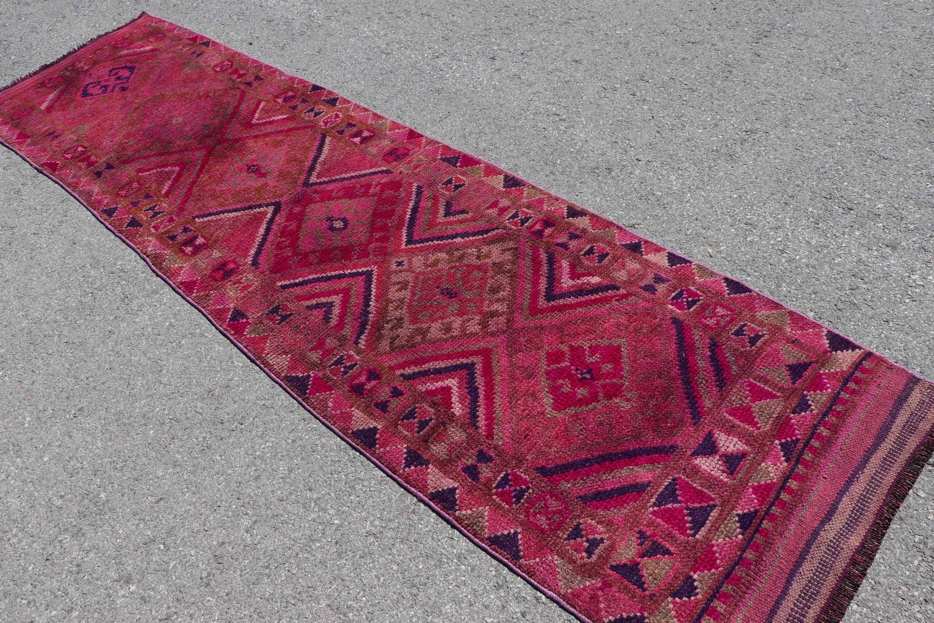 2.8x10.1 ft Runner Rug, Pink Moroccan Rug, Pastel Rugs, Hallway Rugs, Wool Rugs, Vintage Rug, Corridor Rugs, Turkish Rug, Home Decor Rug