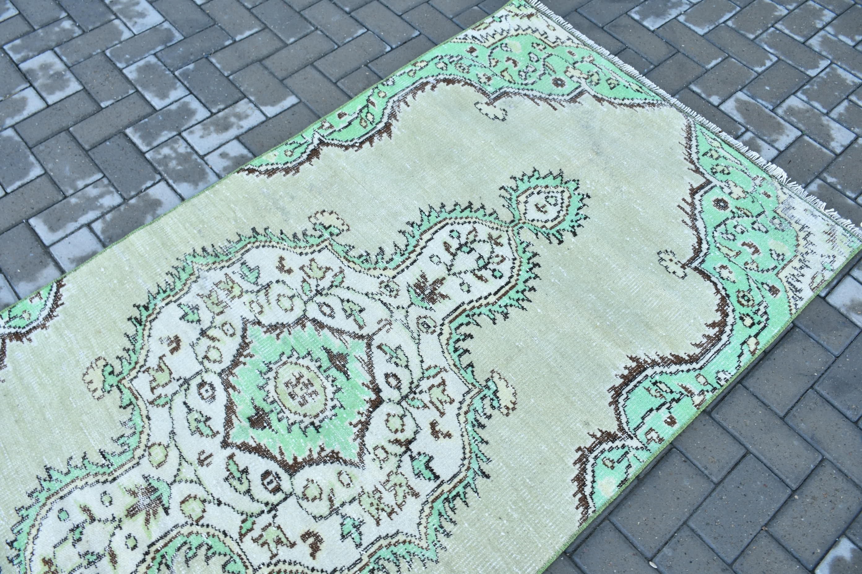 3.6x7.7 ft Area Rug, Rugs for Dining Room, Green Antique Rug, Anatolian Rug, Turkish Rugs, Vintage Rug, Kitchen Rugs, Floor Rug, Cute Rugs