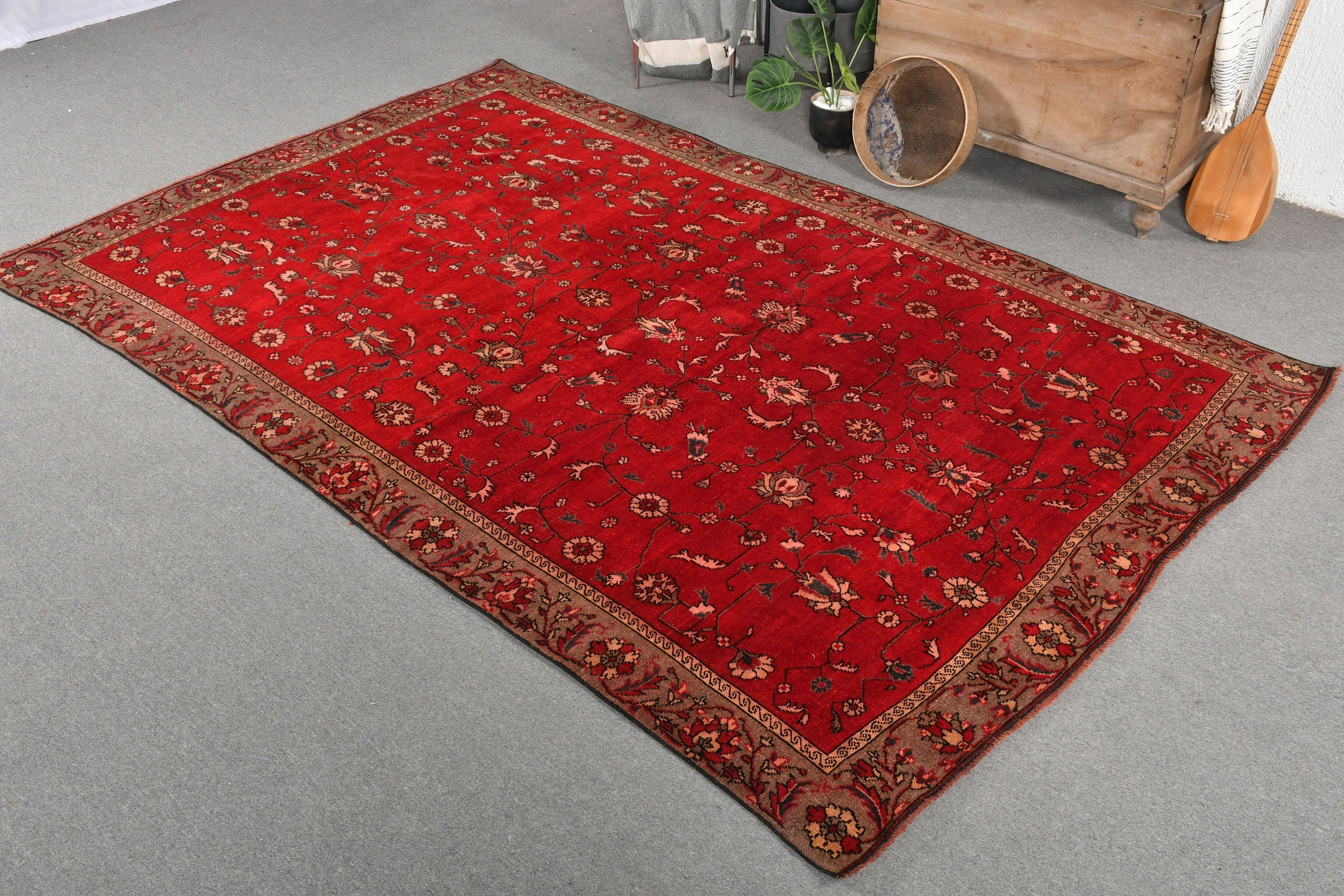 Turkish Rug, Salon Rug, 6.7x10.1 ft Large Rugs, Rugs for Living Room, Cool Rugs, Oriental Rug, Red Antique Rug, Bedroom Rug, Vintage Rug