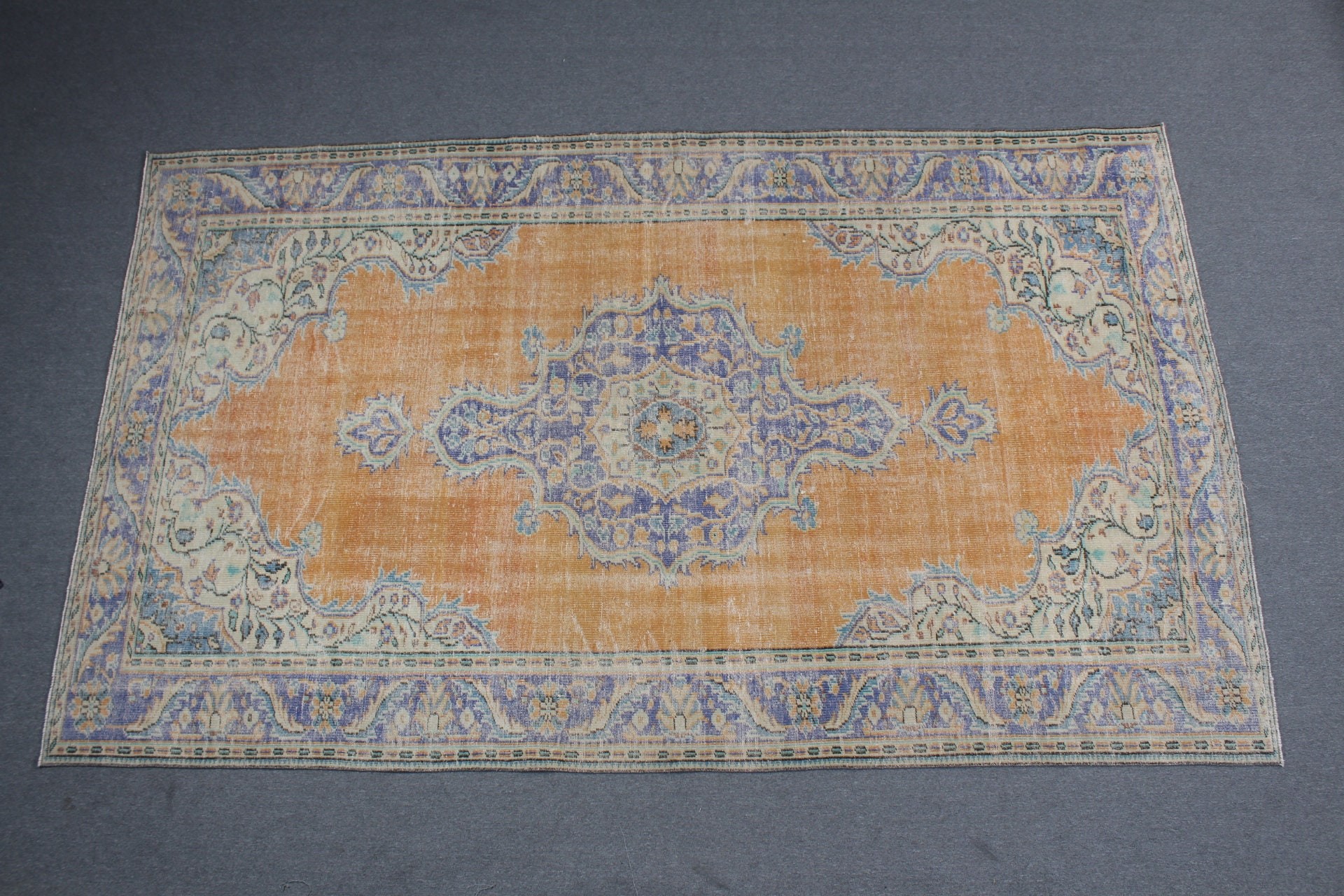 Oturma Odası Halısı, Türk Halısı, Sarı Mutfak Halısı, Vintage Halı, 6.4x11.2 ft Büyük Boy Halı, Yer Halısı, Salon Halısı, Yurt Halısı