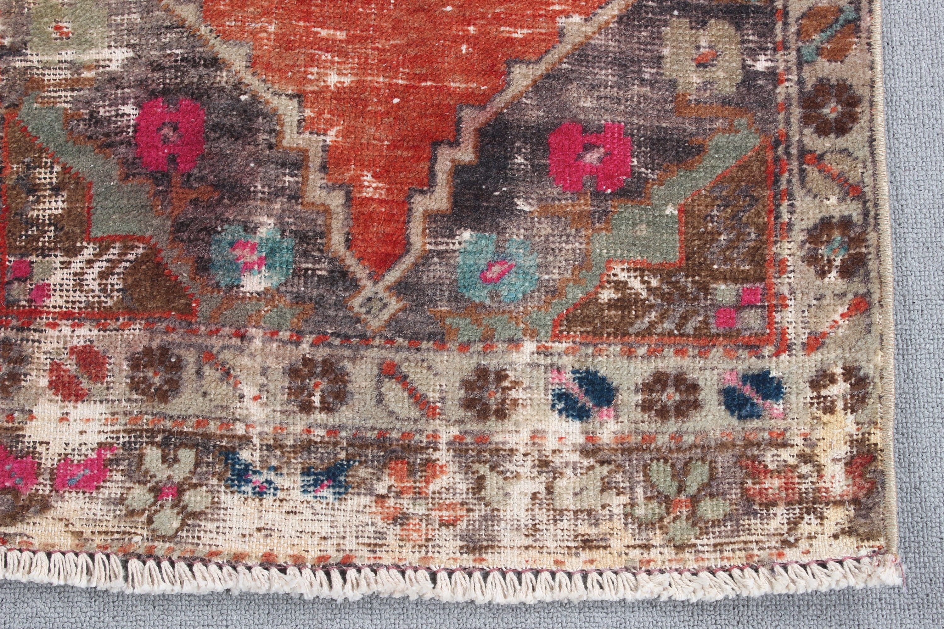 Kırmızı Fas Halısı, 1.7x3.8 ft Küçük Halılar, Banyo Halıları, Vintage Halı, Türk Halısı, El Dokuma Halı, Yatak Odası Halıları, Havalı Halılar, Mutfak Halıları