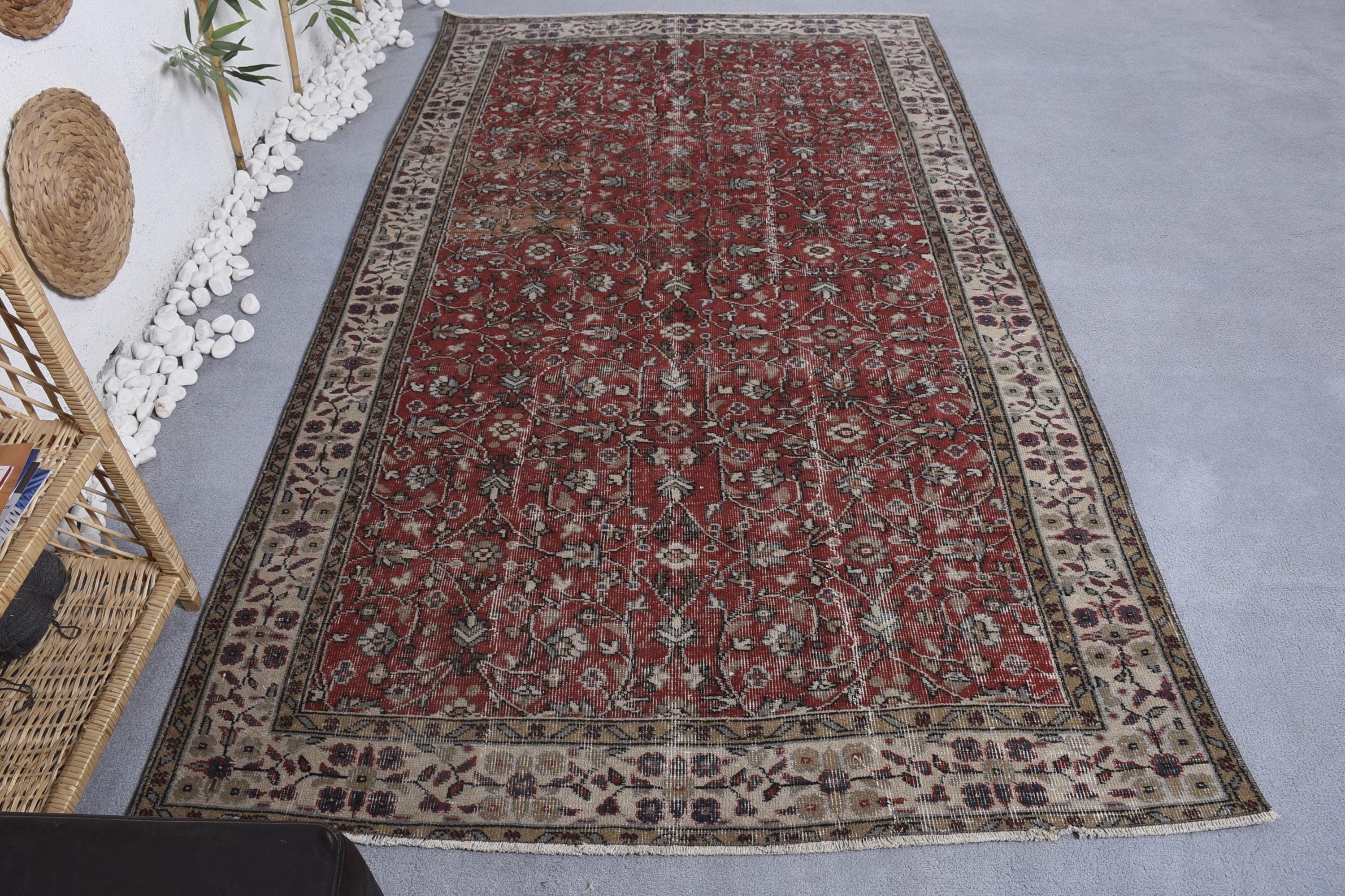 Turkish Rugs, Red Anatolian Rugs, Large Oushak Rugs, Vintage Rug, 5x8.6 ft Large Rugs, Bedroom Rug, Living Room Rugs, Moroccan Rug