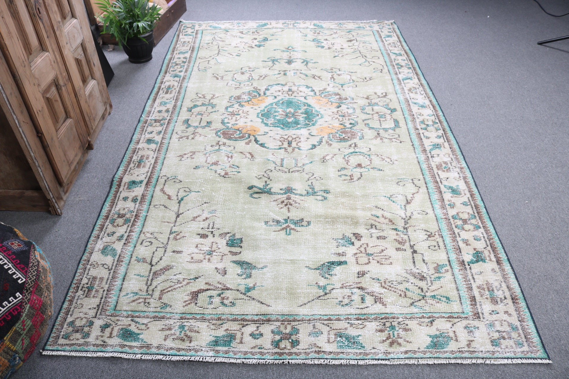 5.3x9.1 ft Büyük Halılar, Büyük Vintage Halılar, Yeşil Yatak Odası Halıları, Türk Halıları, Büyük Boho Halısı, Düz Dokuma Halılar, Vintage Halı, El Dokuma Halı