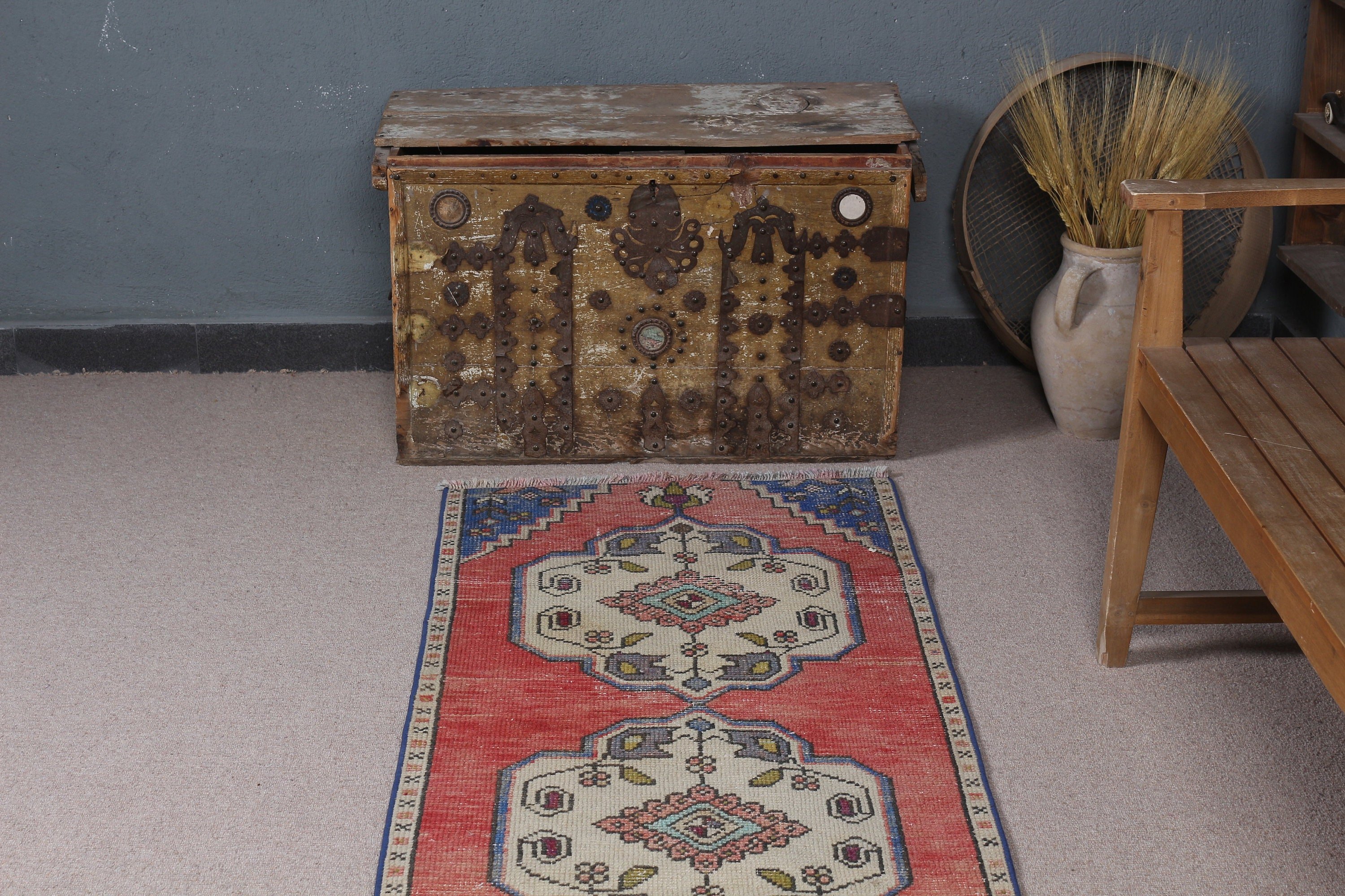 Organic Rug, Turkish Rugs, Kitchen Rug, Corridor Rugs, Hallway Rug, Vintage Rugs, 2.2x7.9 ft Runner Rug, Blue Moroccan Rug