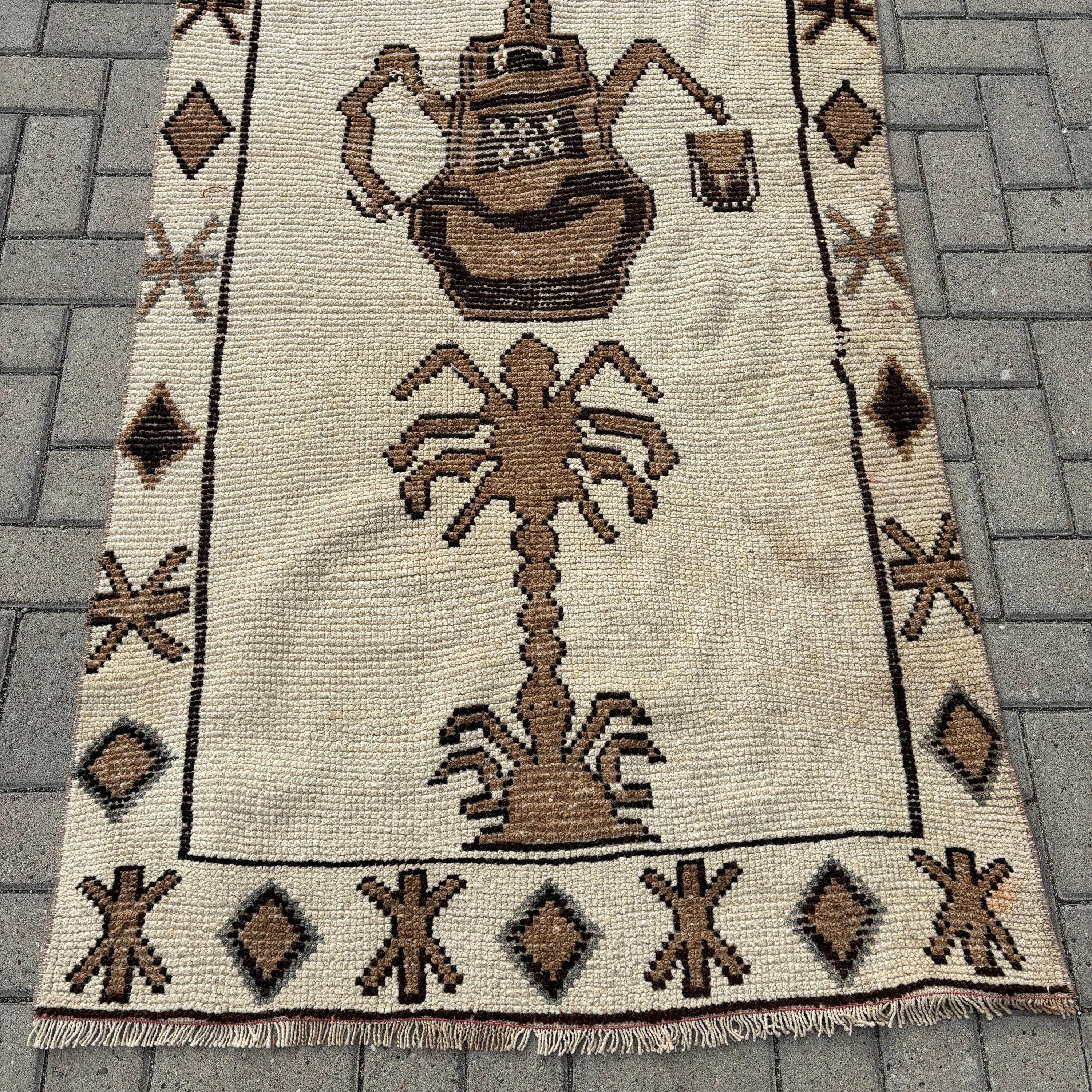 Lüks Halılar, Vintage Halı, Bej Nötr Halılar, 3.2x11.2 ft Runner Halıları, Vintage Runner Halısı, Bildiri Halısı, Türk Halıları, Uzun Yolluk Halıları