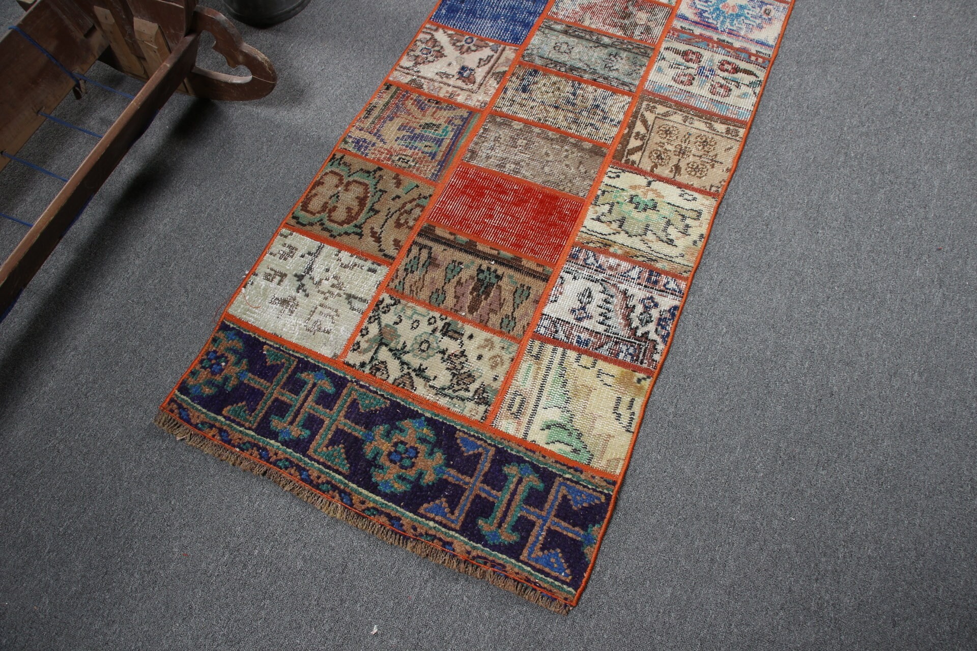 Koridor Halıları, Koridor Halıları, El Yapımı Halılar, Oushak Halı, Turuncu Oushak Halı, Vintage Halı, 2.3x6.2 ft Runner Halıları, Türk Halıları, Yün Halı