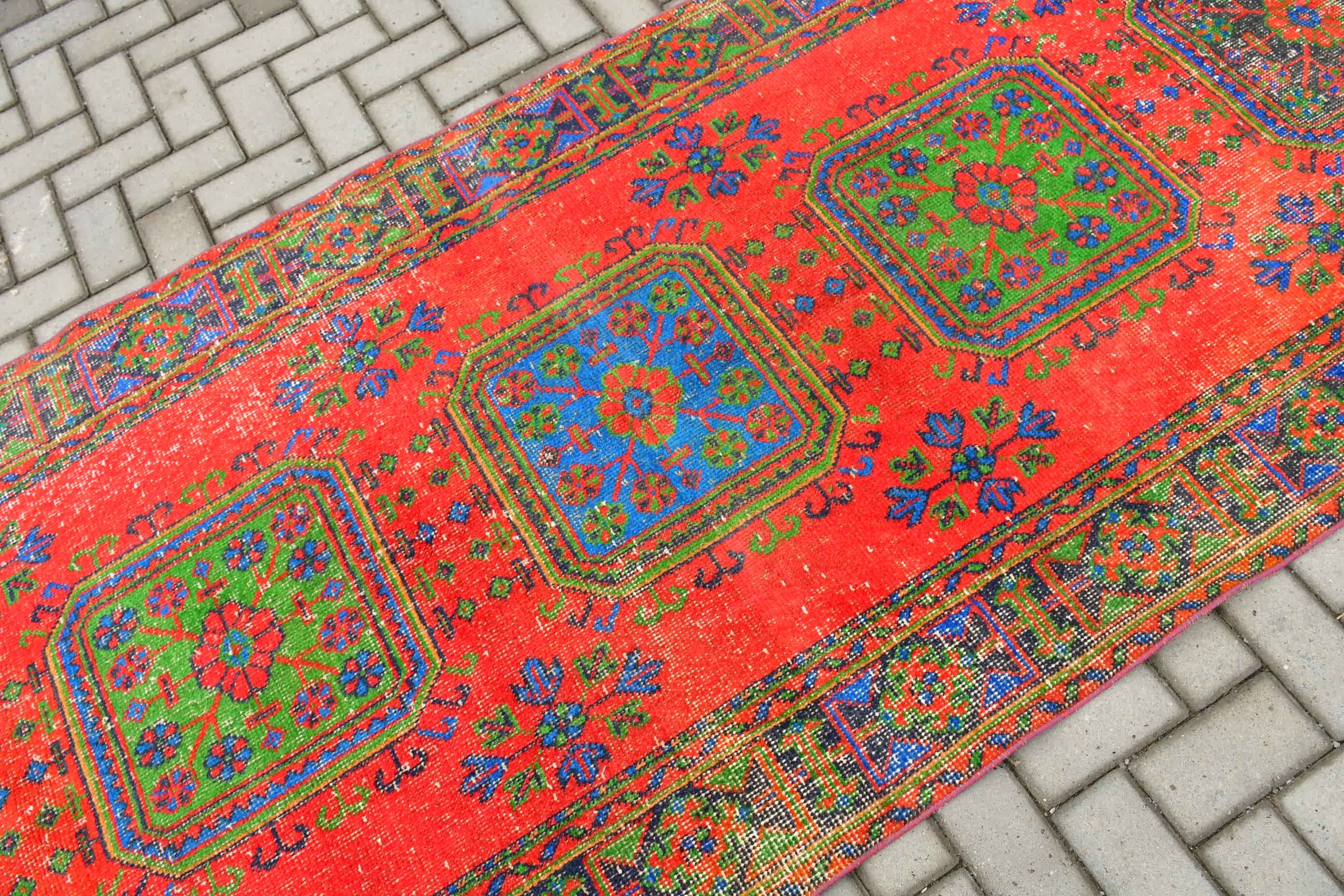 Aesthetic Rugs, Turkish Rugs, Floor Rug, Rugs for Stair, Kitchen Rug, Red Bedroom Rug, Vintage Rugs, Corridor Rugs, 4.1x11.5 ft Runner Rug