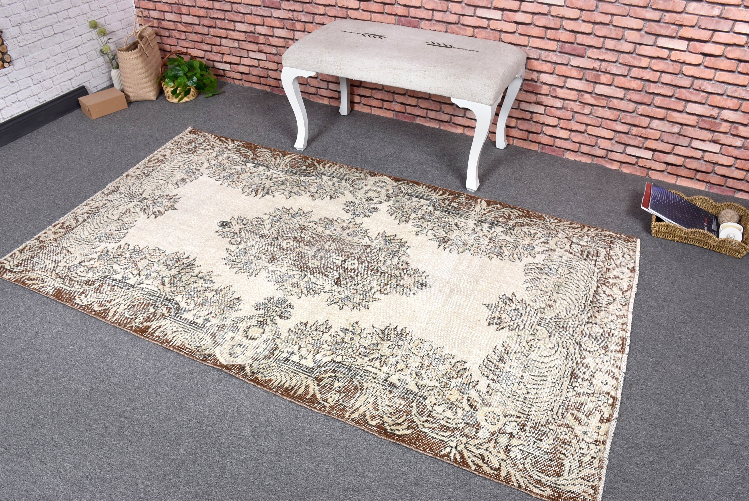 Rugs for Kitchen, Vintage Rug, Nursery Rug, Floor Rugs, Beige Oriental Rugs, Statement Rug, Turkish Rug, 3.8x6.8 ft Area Rug, Luxury Rug