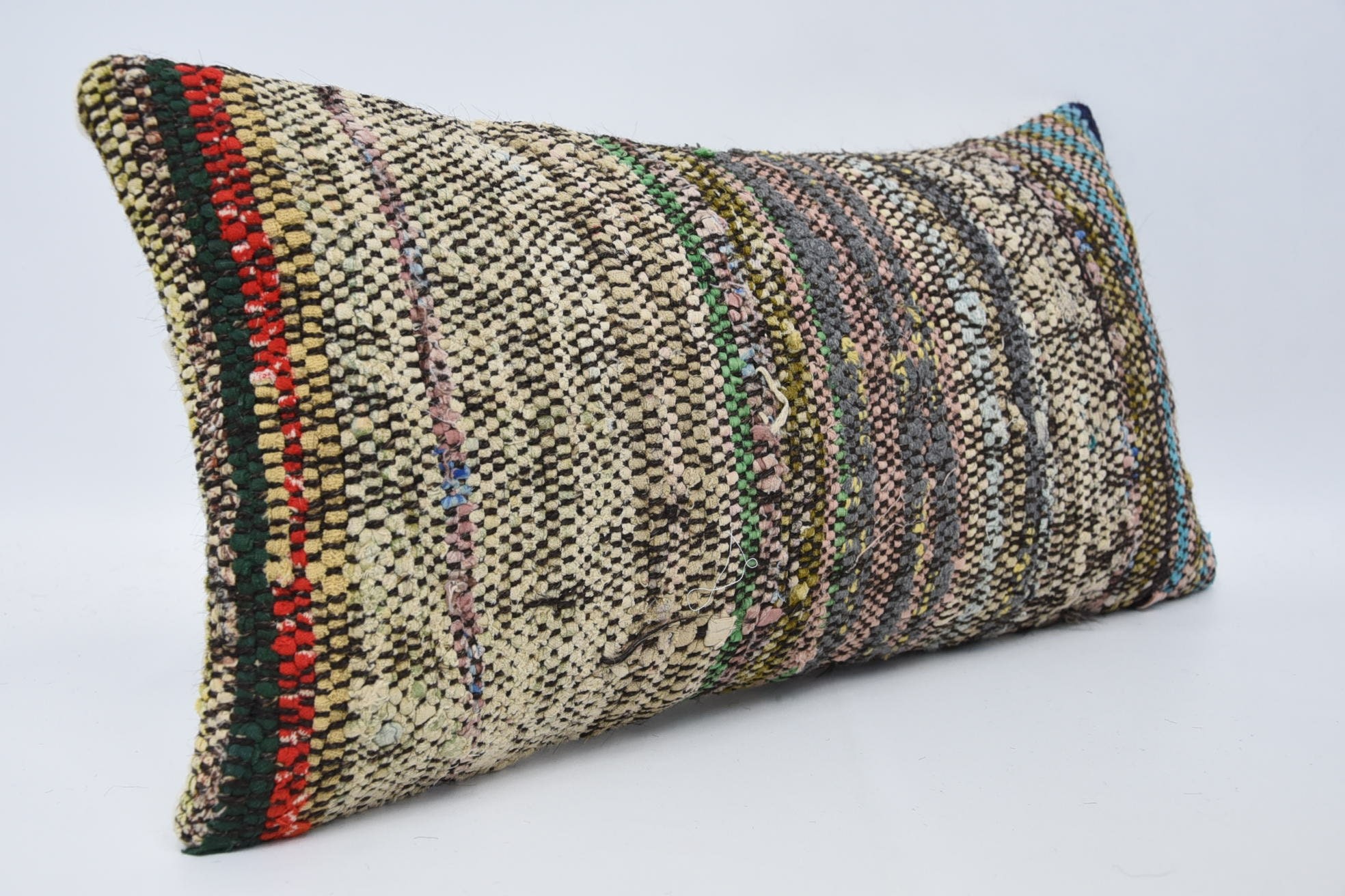 Sofa Pillow Cover, Vintage Throw Cushion Case, Kilim Pillow, Pillow for Sofa, Gift Pillow, 12"x24" Green Cushion, Vintage Throw Cushion