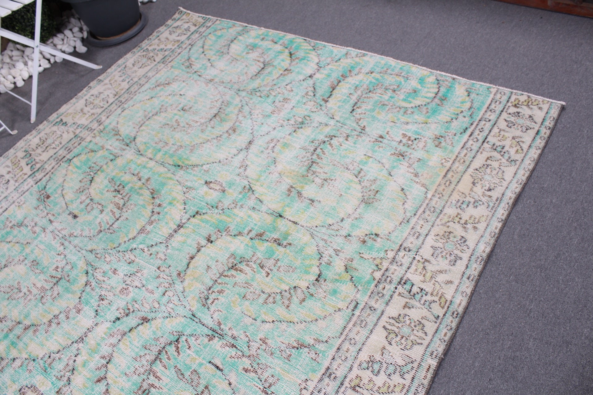 Distressed Rugs, Turkish Rug, Vintage Rug, Dining Room Rugs, Bedroom Rug, 6.2x8.3 ft Large Rug, Kitchen Rug, Green Wool Rugs