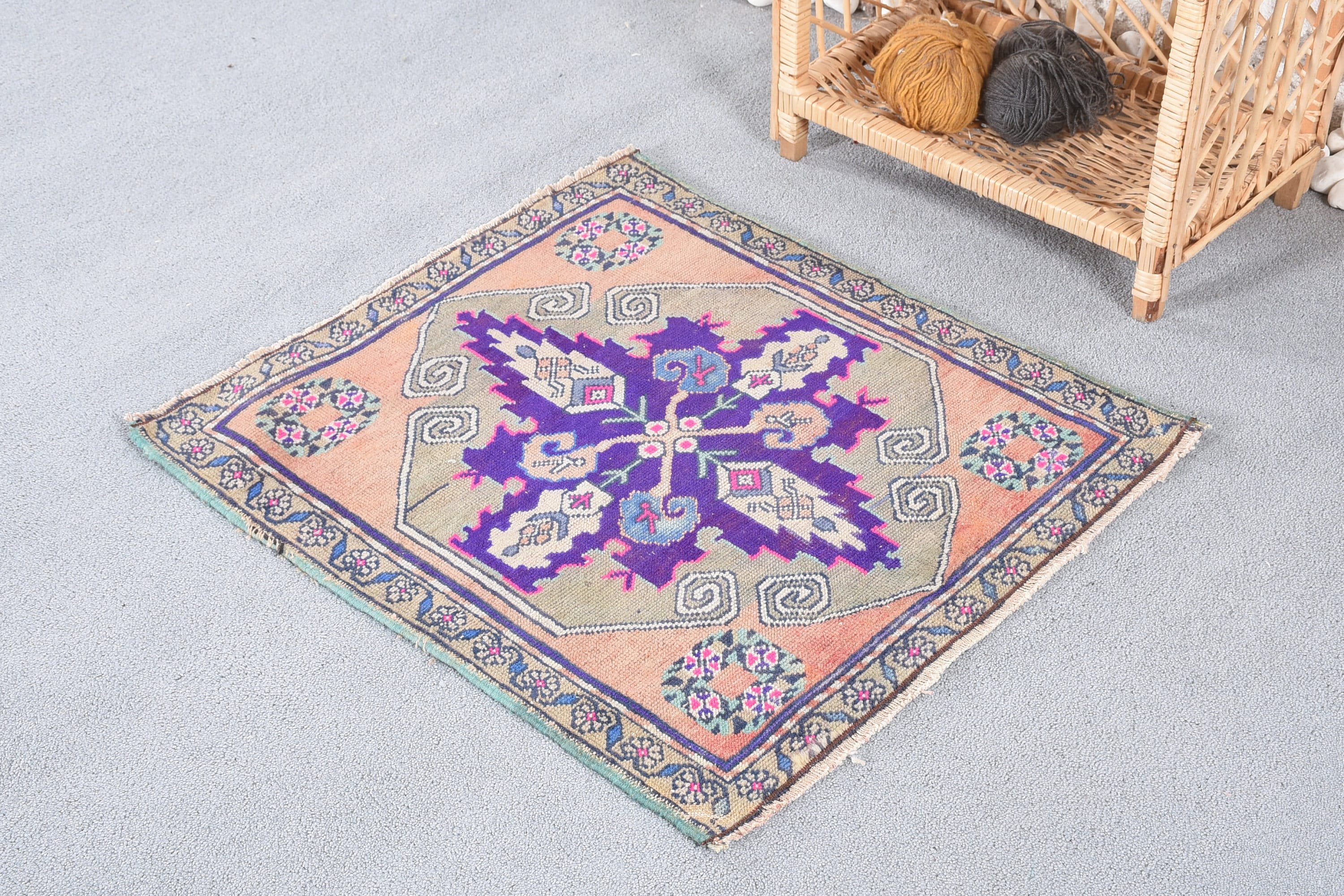 Purple Anatolian Rug, Bath Rugs, Turkish Rug, Vintage Rugs, 2.2x2.5 ft Small Rugs, Kitchen Rug, Home Decor Rug, Boho Rug