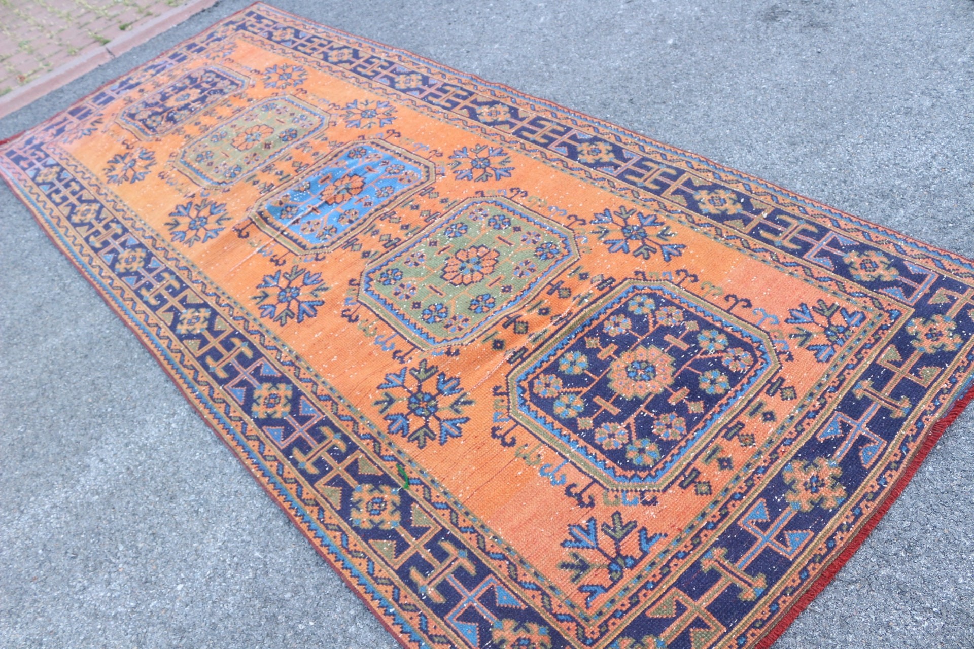 Havalı Halı, Yatak Odası Halısı, Turuncu Antika Halı, Türk Halısı, Ev Dekor Halıları, Oturma Odası Halısı, Vintage Halılar, 4.7x11.3 ft Büyük Halı, Özel Halılar