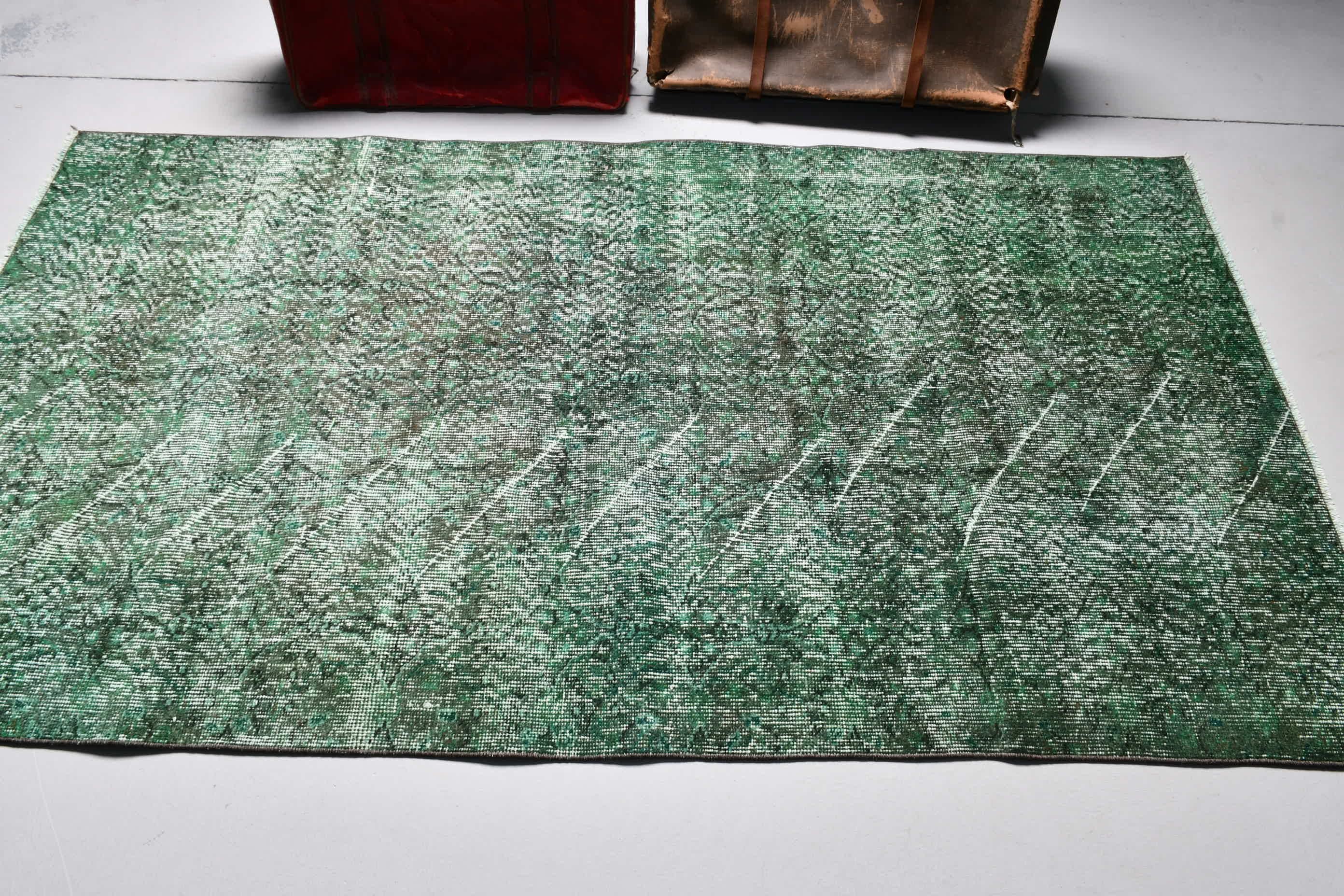 Rugs for Area, 3.7x6.9 ft Area Rug, Bedroom Rug, Floor Rug, Vintage Rug, Turkish Rug, Anatolian Rug, Green Antique Rug, Vintage Decor Rugs