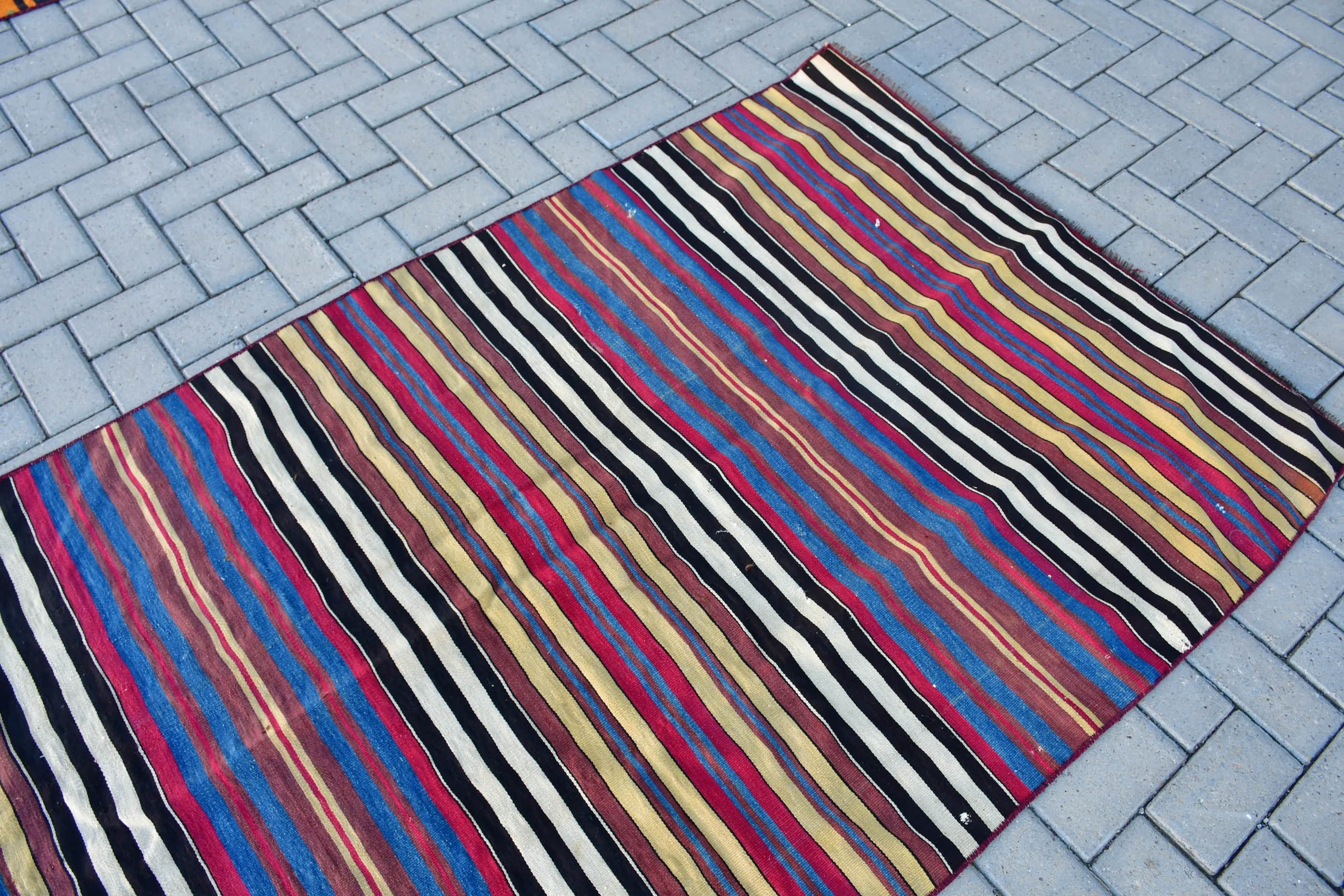 Kilim, Vintage Halı, Anadolu Halıları, Mavi Oryantal Halı, Yemek Odası Halısı, Türk Halıları, Yer Halısı, 3,9x7,4 ft Alan Halıları