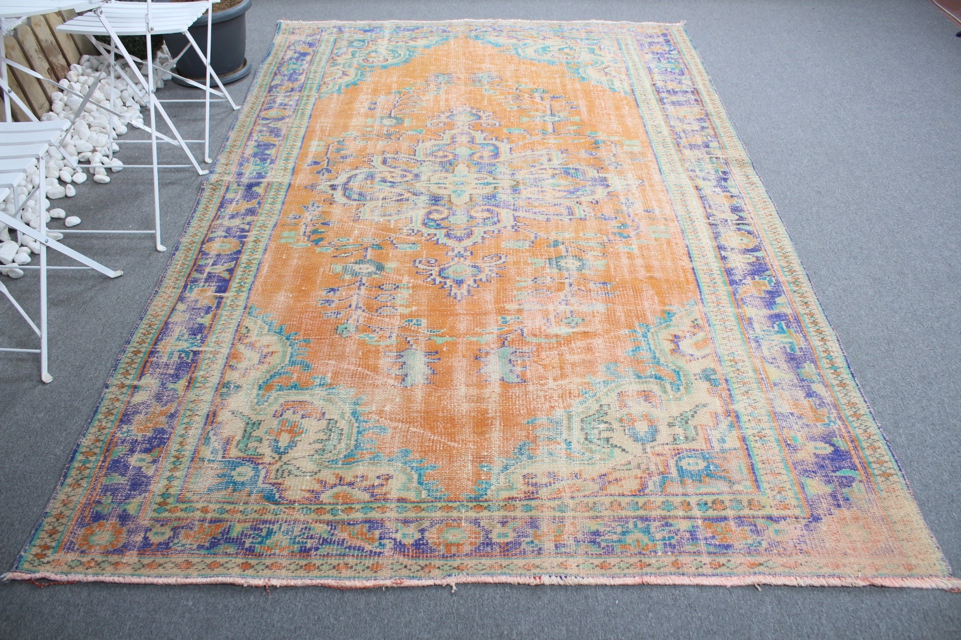 Retro Rug, Orange Cool Rugs, Kitchen Rugs, 5.9x9.5 ft Large Rug, Turkish Rugs, Vintage Rug, Dining Room Rugs, Floor Rugs, Living Room Rugs