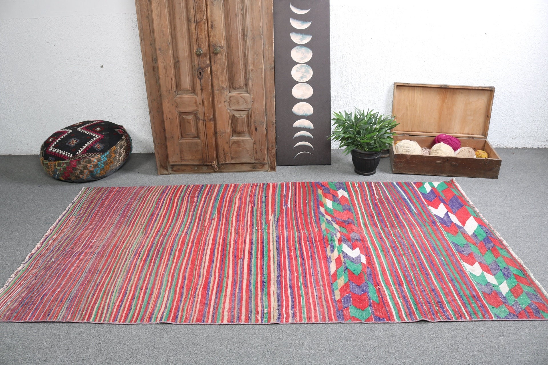 Kilim, Ev Dekorasyonu Halıları, Yatak Odası Halıları, Boho Alan Halısı, 4,4x8,4 ft Alan Halısı, Vintage Alan Halısı, Vintage Halı, Türk Halıları, Kırmızı Fas Halıları