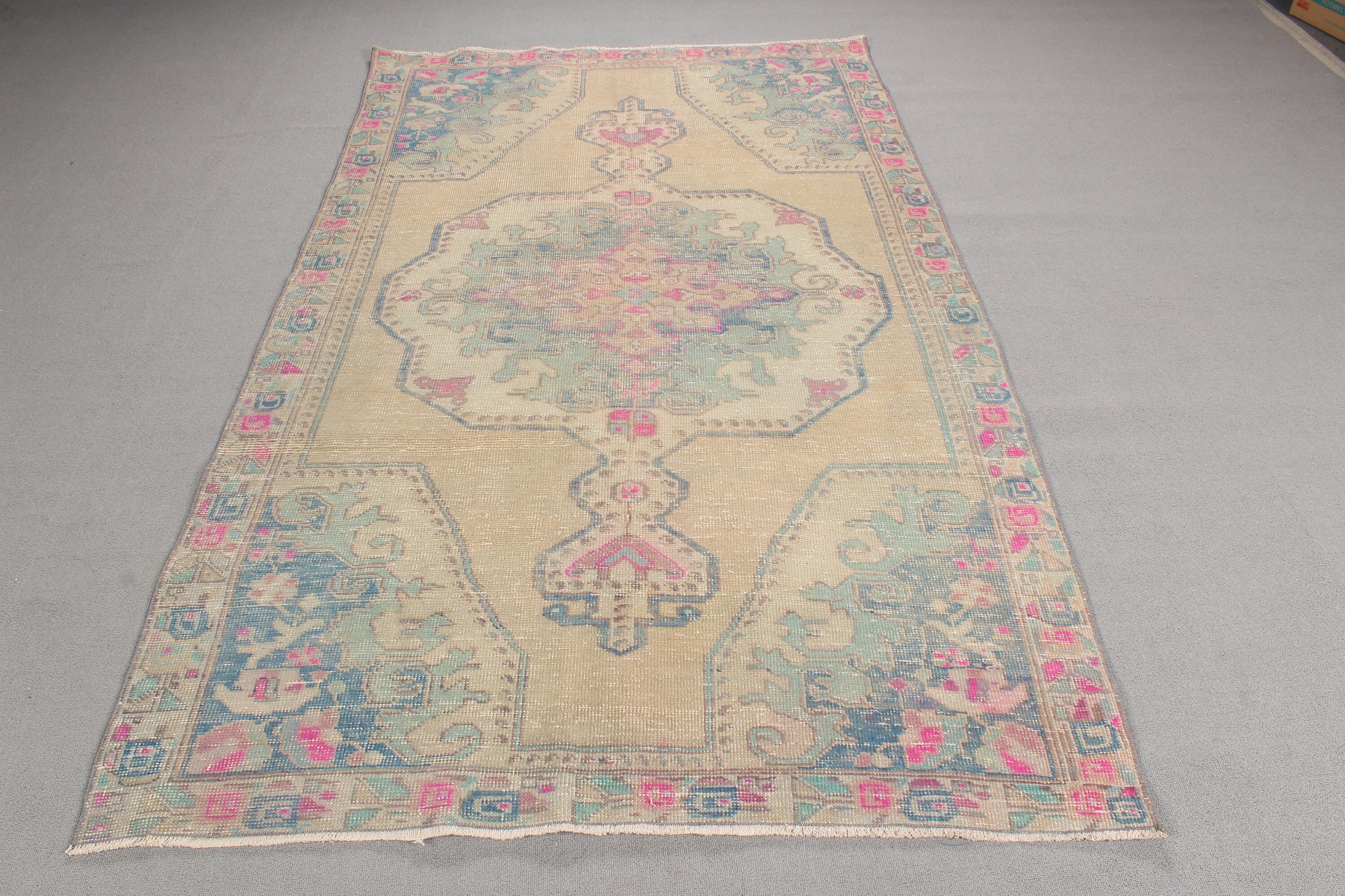 4.5x7.8 ft Alan Halıları, Yün Halı, Vintage Halı, İç Mekan Halıları, Türk Halısı, Yemek Odası Halısı, Bej Lüks Halı, Anadolu Halıları, Yer Halıları