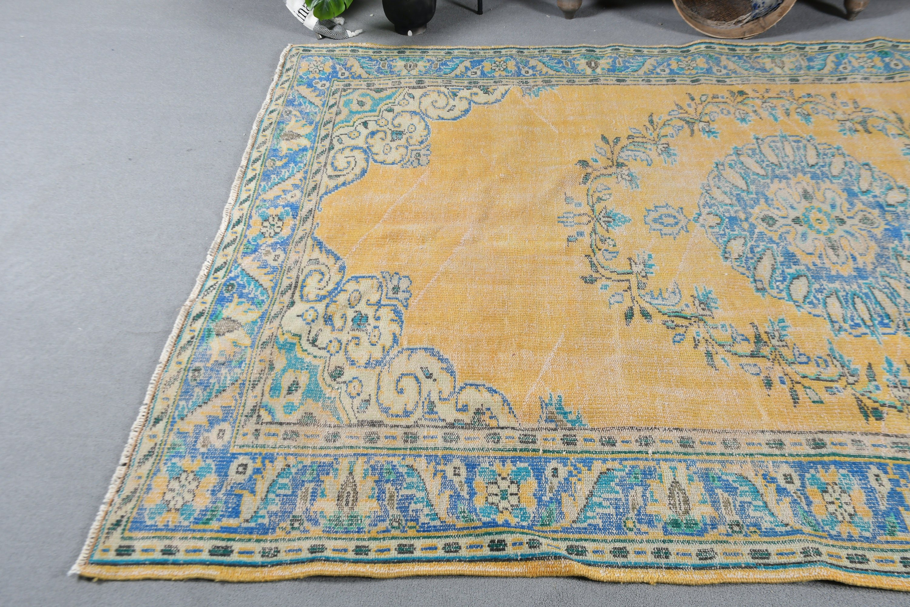 Dining Room Rugs, Salon Rugs, Vintage Rugs, 6.4x9.2 ft Large Rug, Bedroom Rug, Retro Rugs, Turkish Rug, Cute Rug, Yellow Cool Rug, Cool Rug