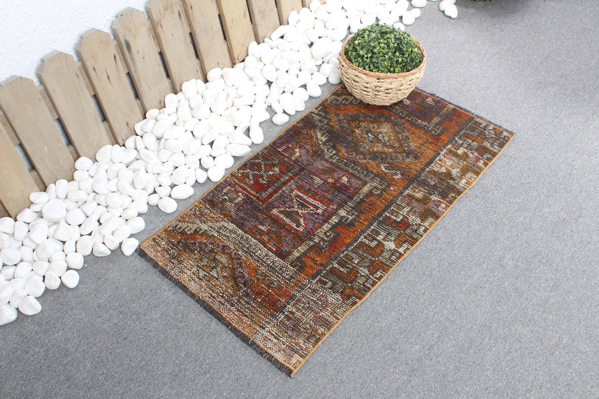 Bathroom Rug, Kitchen Rugs, 1.6x3 ft Small Rug, Vintage Rug, Ethnic Rug, Orange Home Decor Rug, Home Decor Rug, Rugs for Entry, Turkish Rug