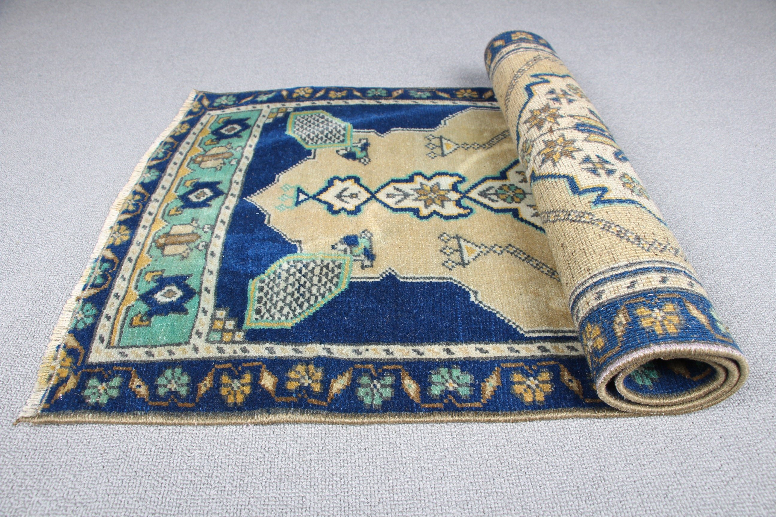 Rugs for Kitchen, Kitchen Rug, Cool Rugs, Vintage Rug, Door Mat Rug, 1.7x3.4 ft Small Rug, Car Mat Rugs, Turkish Rugs, Blue Kitchen Rugs