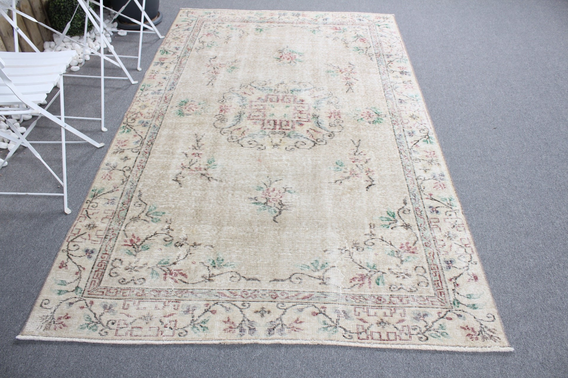 Cool Rug, Beige Antique Rug, Vintage Rugs, Turkish Rug, Eclectic Rugs, Wool Rugs, Living Room Rug, Dining Room Rugs, 5x8.1 ft Large Rug