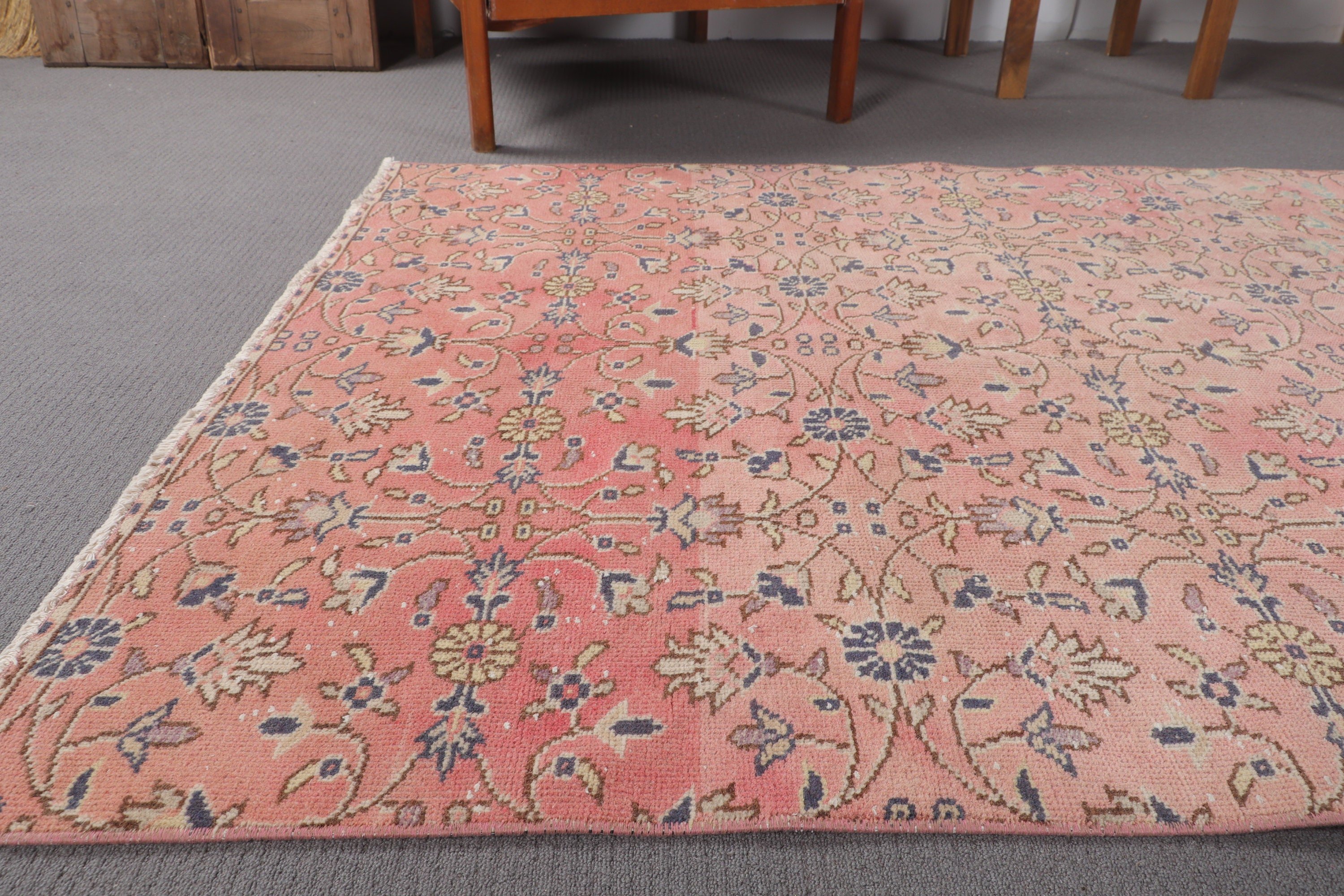 Indoor Rug, Vintage Rugs, Moroccan Rug, Dining Room Rug, Geometric Rugs, Turkey Rug, 4.1x8.3 ft Area Rug, Pink Anatolian Rugs, Turkish Rugs