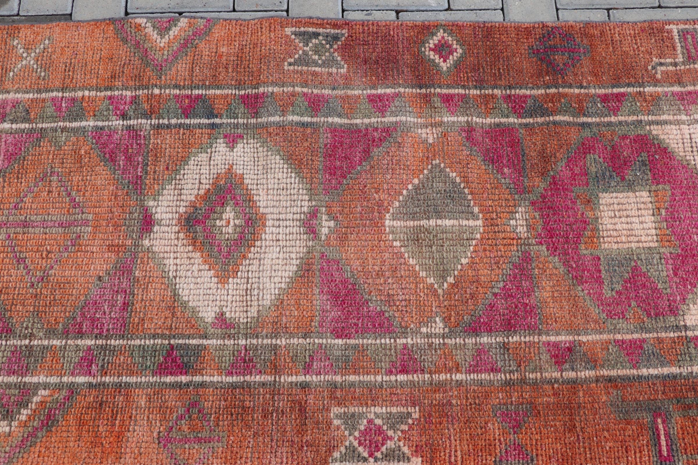 Designer Rug, Orange Wool Rug, Rugs for Corridor, Kitchen Rug, Cool Rugs, Turkish Rug, 2.7x12.6 ft Runner Rug, Vintage Rug, Anatolian Rug