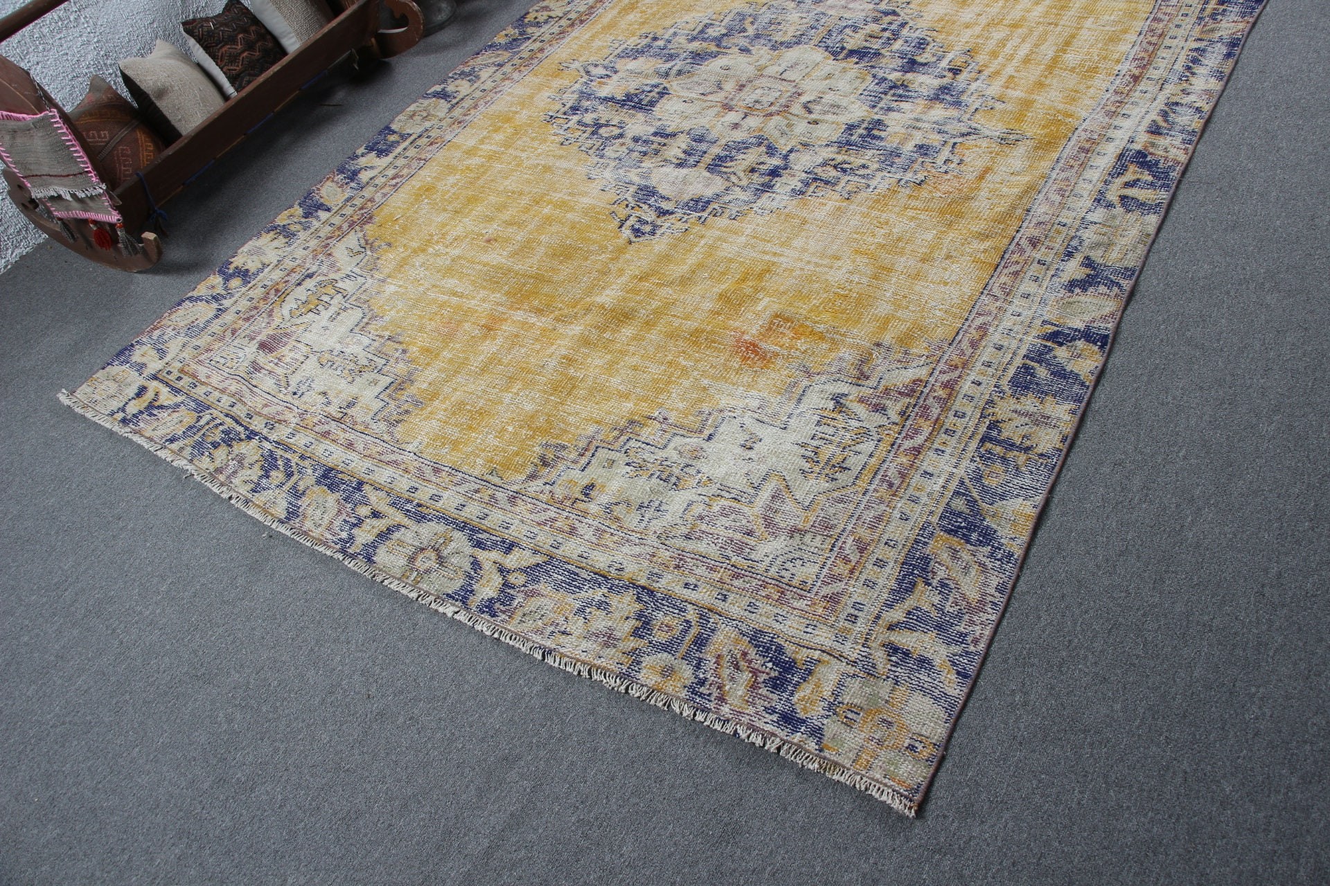 Turkish Rugs, Bedroom Rug, Handmade Rug, Vintage Rugs, Yellow Home Decor Rug, Floor Rug, Oriental Rug, 6x9.6 ft Large Rugs, Living Room Rug