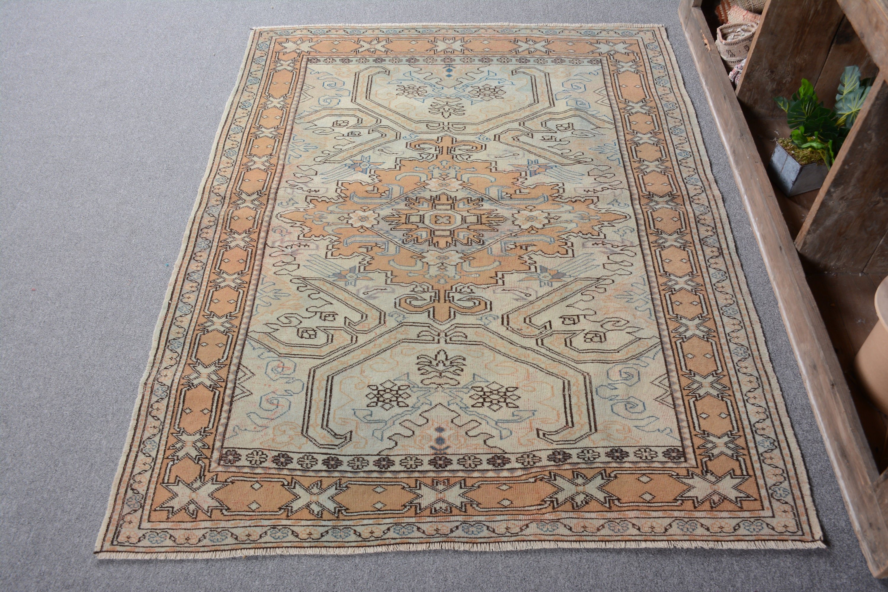 Oriental Rug, Vintage Rugs, Oushak Rug, Rugs for Bedroom, 4.2x5.6 ft Accent Rug, Bedroom Rug, Kitchen Rugs, Turkish Rug, Vintage Decor Rug