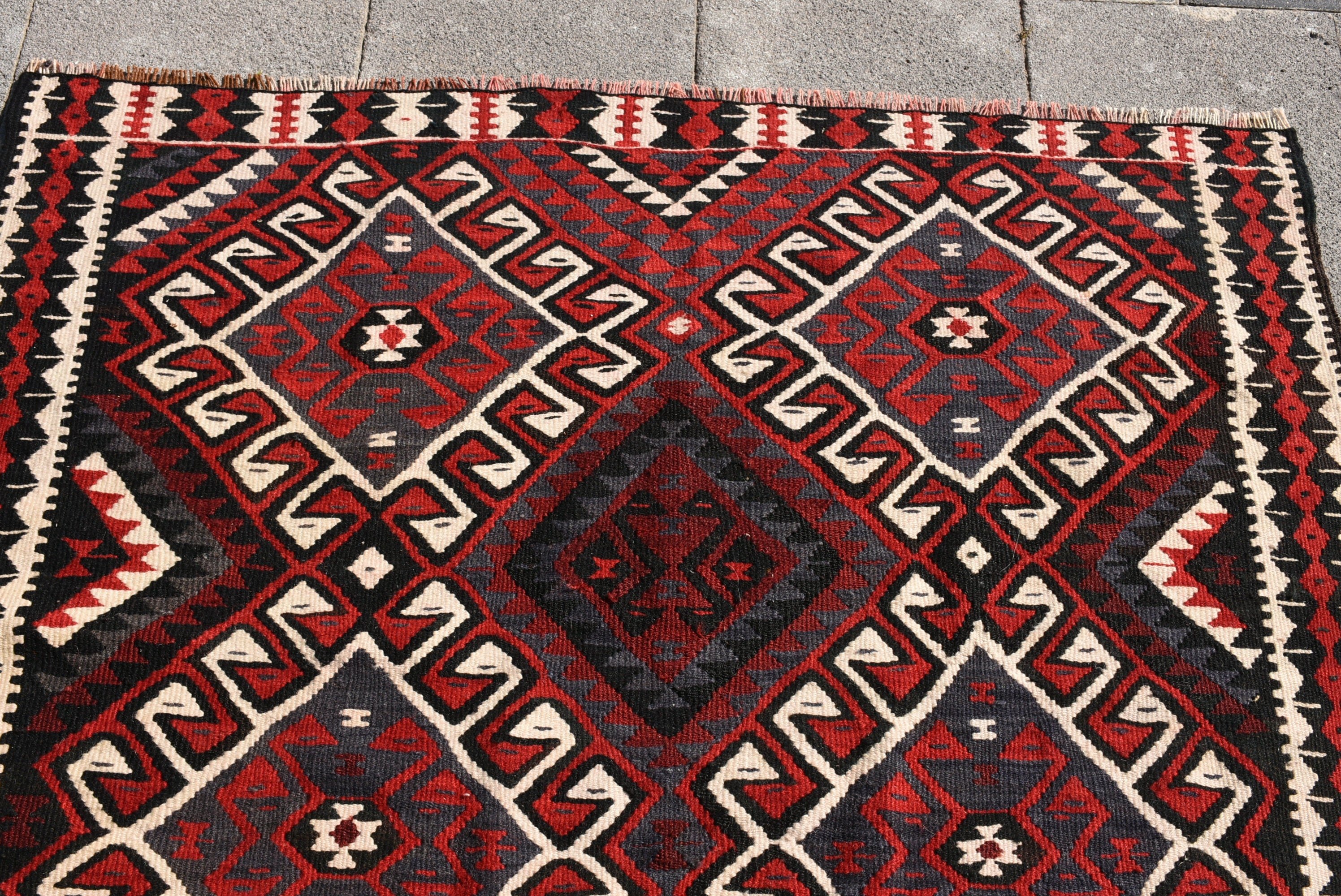 Nursery Rug, Dining Room Rugs, Turkish Rugs, Cool Rug, Bright Rugs, 3.7x7.1 ft Area Rug, Vintage Rug, Red Moroccan Rug, Kilim