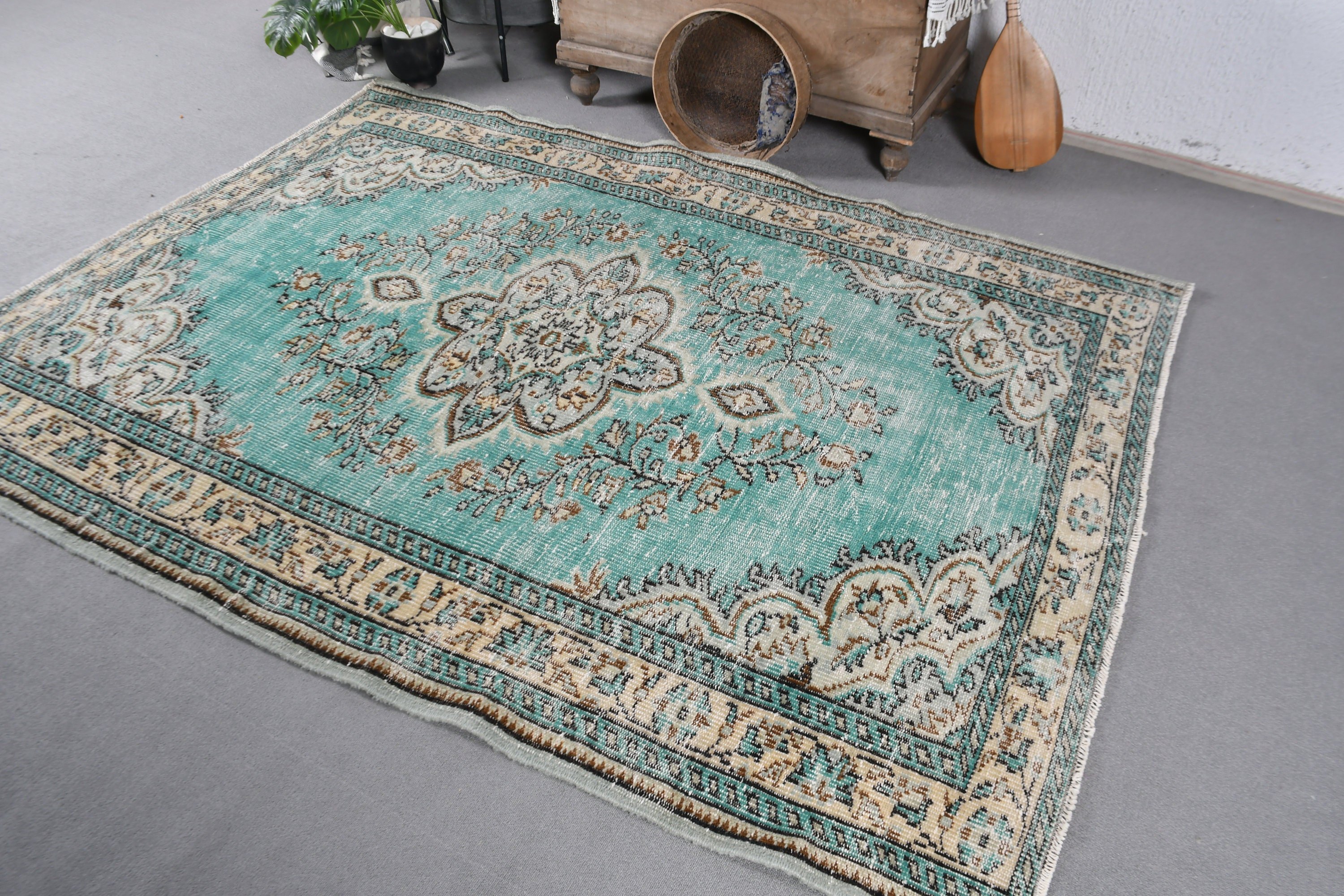 Nursery Rugs, Floor Rugs, Living Room Rug, Vintage Rugs, Wool Rugs, 5.4x7.4 ft Area Rug, Rugs for Nursery, Green Bedroom Rugs, Turkish Rug