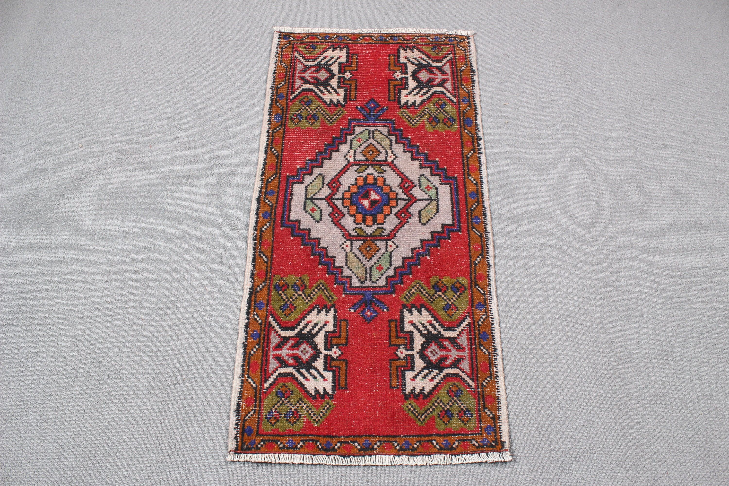 Kırmızı El Dokuma Halı, Oryantal Halılar, El Dokuma Halılar, Çocuk Halısı, Türk Halısı, 1.6x3.3 ft Küçük Halı, Vintage Halılar, Banyo Halısı, Lüks Halılar