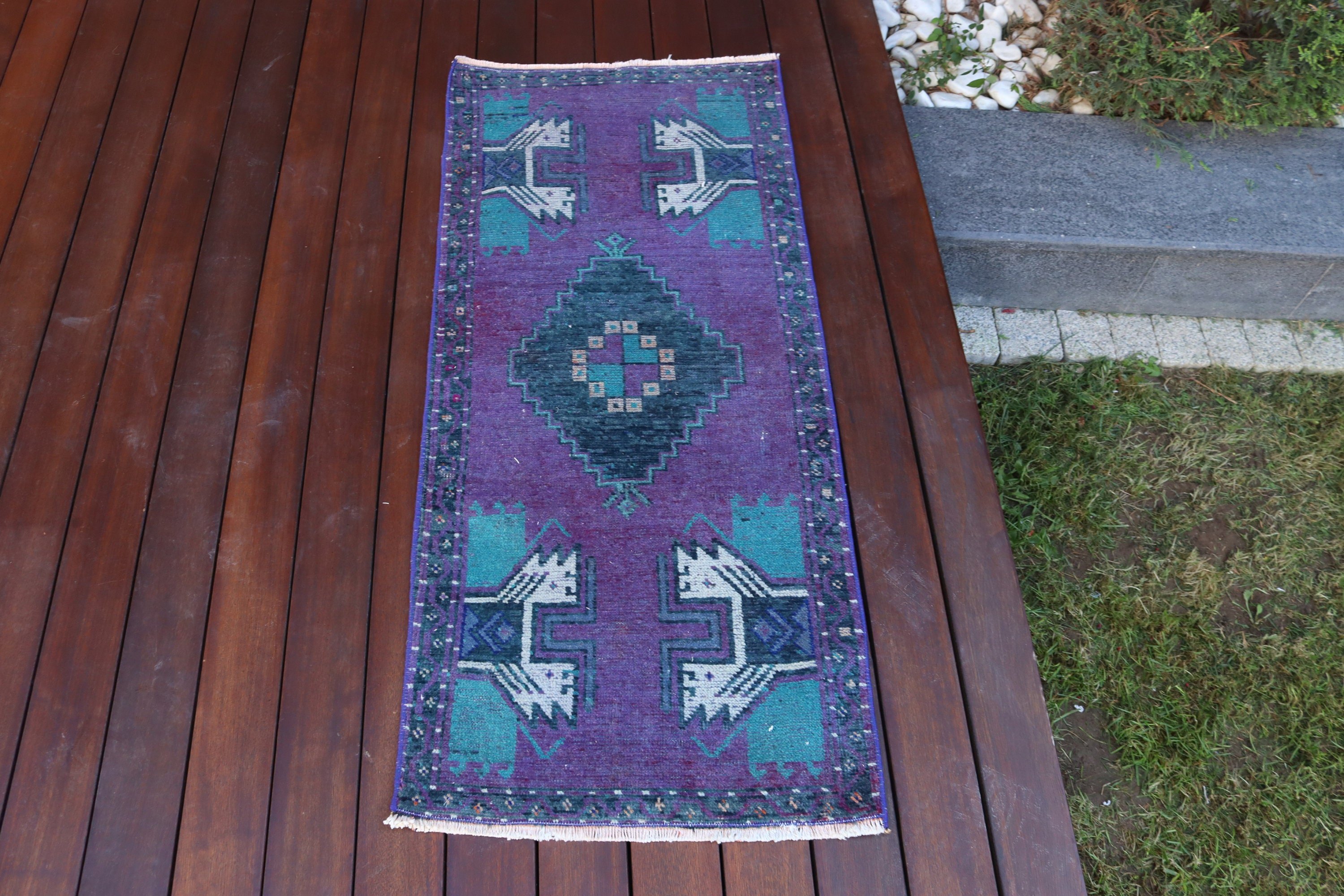 Anatolian Rugs, Turkish Rug, Geometric Rugs, Entry Rug, Wall Hanging Rug, Purple Kitchen Rugs, Boho Rug, Vintage Rug, 1.7x3.8 ft Small Rugs