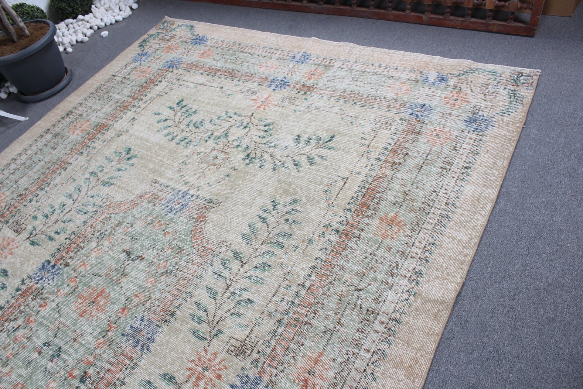 Antique Rug, Saloon Rug, Vintage Rugs, Old Rug, Turkish Rugs, 7.1x11 ft Oversize Rugs, Dining Room Rug, Green Anatolian Rugs