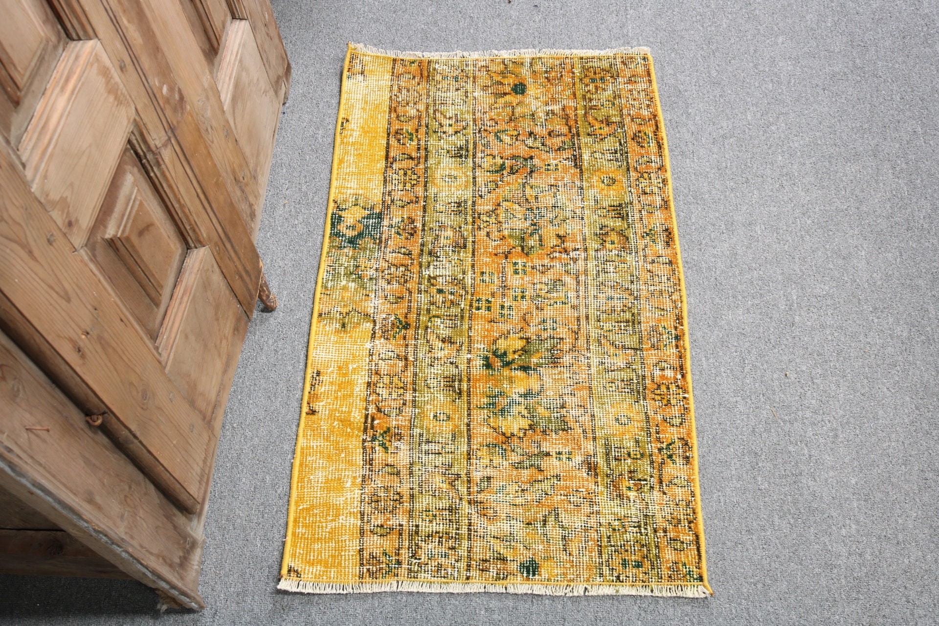 1.6x2.8 ft Küçük Halılar, Türk Halısı, El Dokuma Halılar, Vintage Halı, Küçük Alan Halısı, Mutfak Halısı, Sarı Soğuk Halılar, Etnik Halı