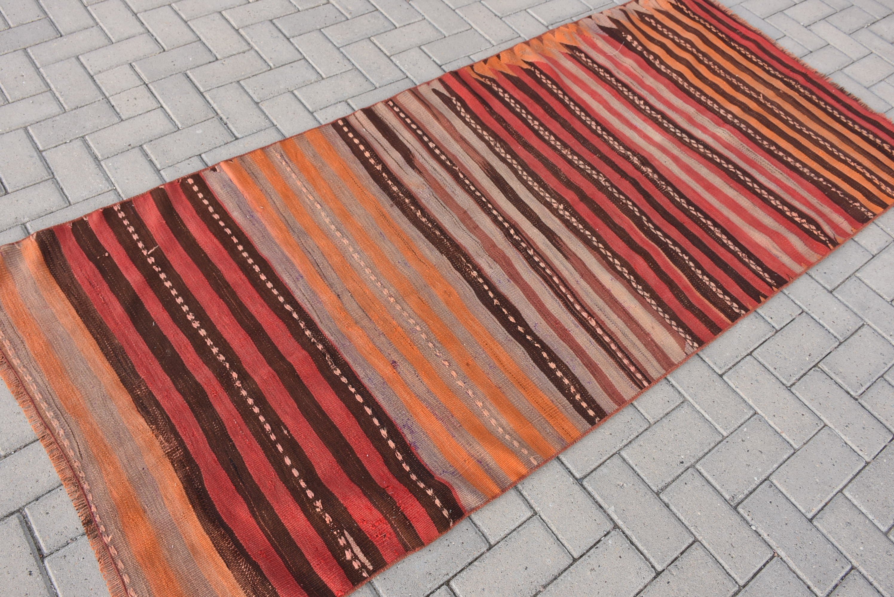 Kırmızı Yün Halı, Kilim, Oryantal Halı, Yatak Odası Halıları, Yer Halısı, Vintage Halı, 3.2x7.4 ft Accent Halıları, Türk Halıları, Giriş Halısı, Mutfak Halıları