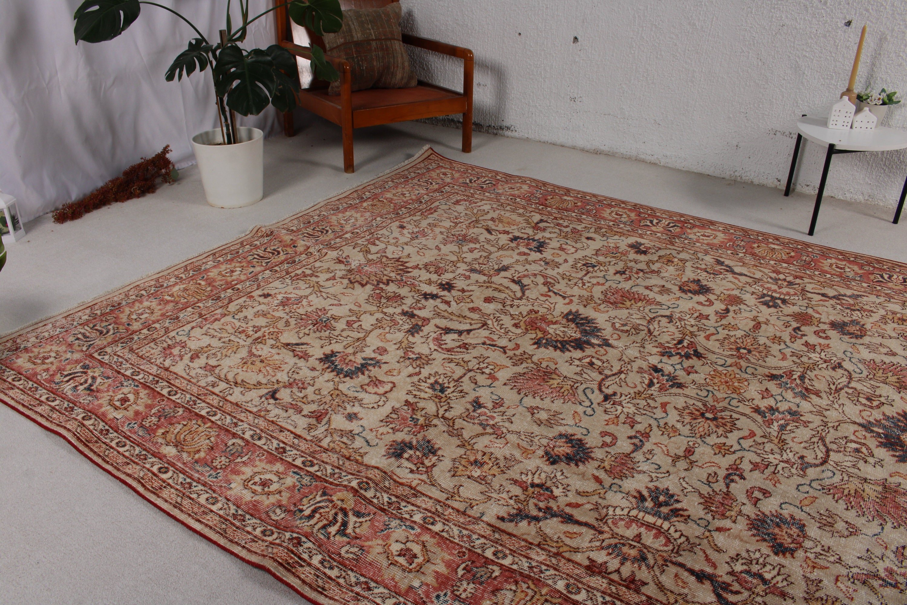 Yatak Odası Halısı, Türk Halıları, Modern Halılar, Vintage Halı, 7.3x11.4 ft Büyük Boy Halılar, Oturma Odası Halıları, Büyük Boy Türk Halısı, Bej Geometrik Halı