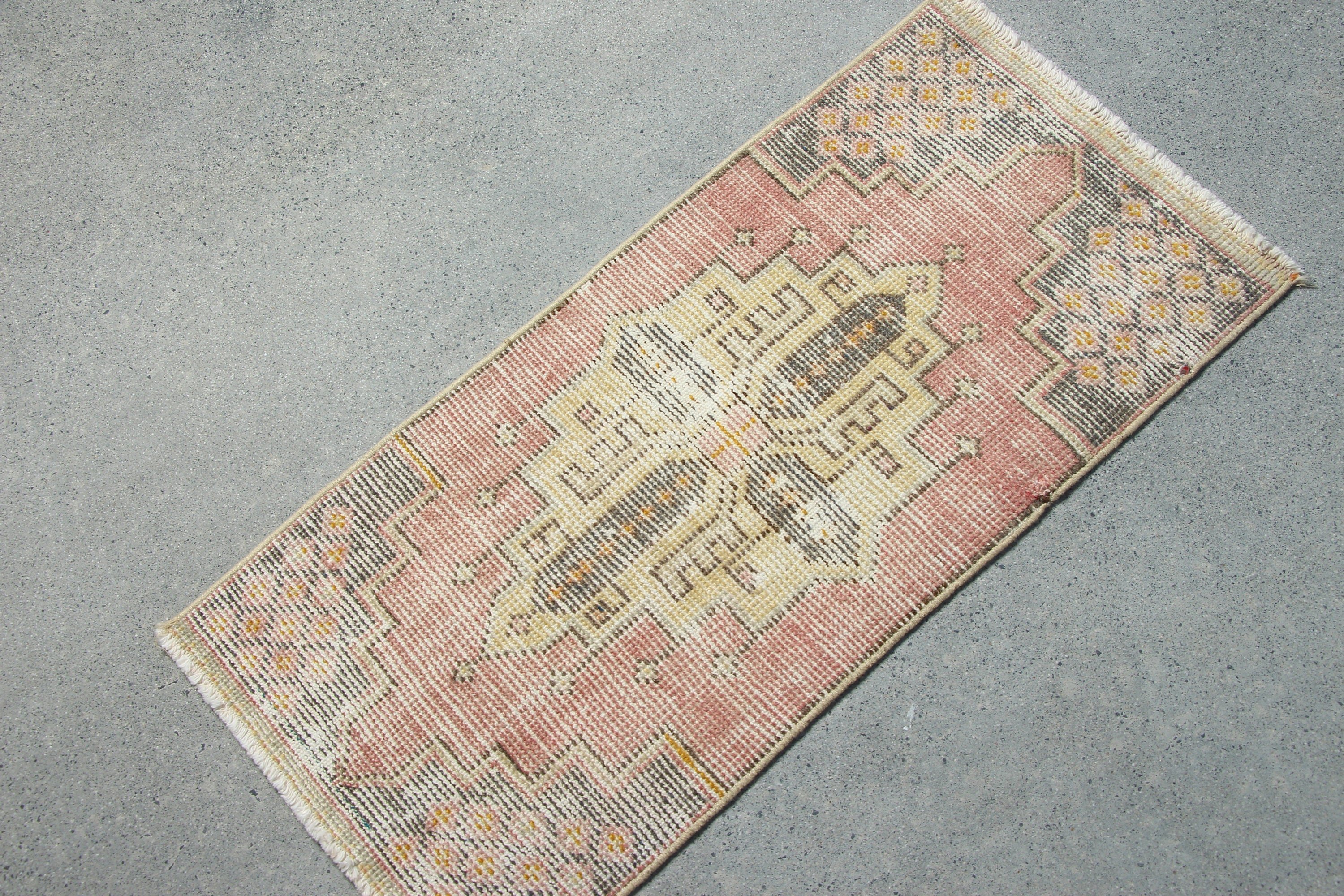 Wall Hanging Rugs, Floor Rug, Pink Cool Rugs, 1.4x3 ft Small Rug, Turkish Rug, Kitchen Rug, Rugs for Entry, Vintage Rug