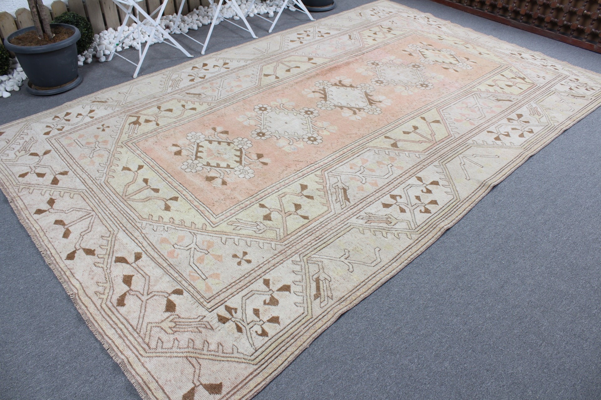 Turkish Rug, Saloon Rugs, Cute Rugs, Vintage Rug, Beige Oriental Rug, Bedroom Rug, 6.8x10.6 ft Oversize Rugs, Dining Room Rug, Kitchen Rugs