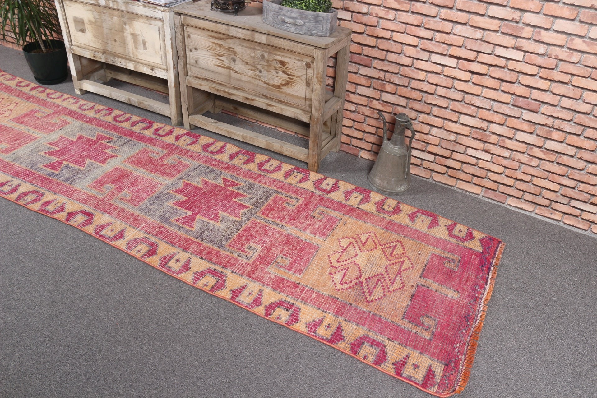 Oushak Rug, Rugs for Runner, Pink  2.8x10.4 ft Runner Rug, Kitchen Rug, Hallway Rug, Turkish Rugs, Pastel Rugs, Vintage Rug