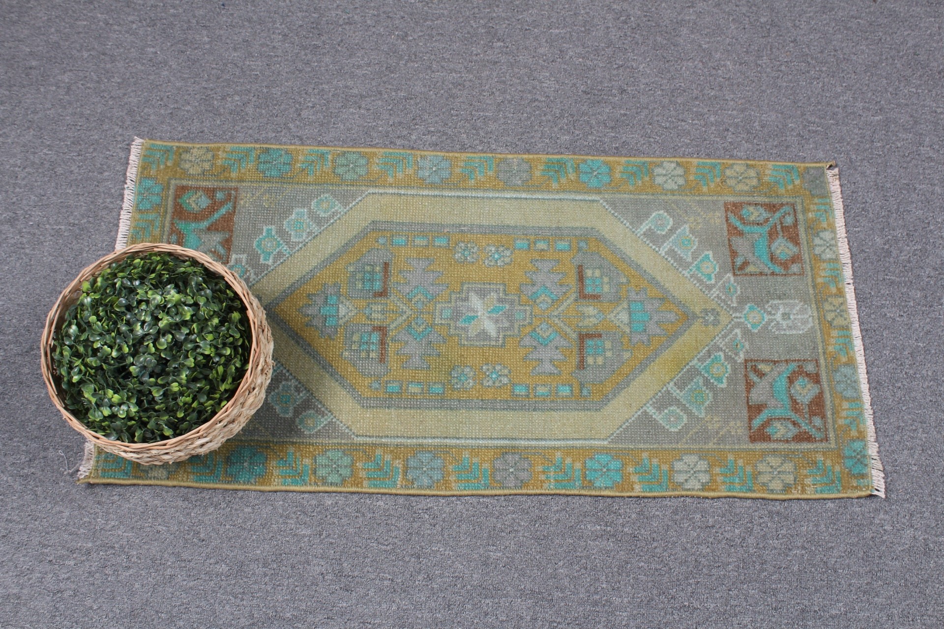 Dorm Rugs, Green Moroccan Rug, Anatolian Rugs, Bedroom Rugs, Vintage Rugs, 1.4x2.9 ft Small Rug, Nursery Rug, Turkish Rug, Home Decor Rugs