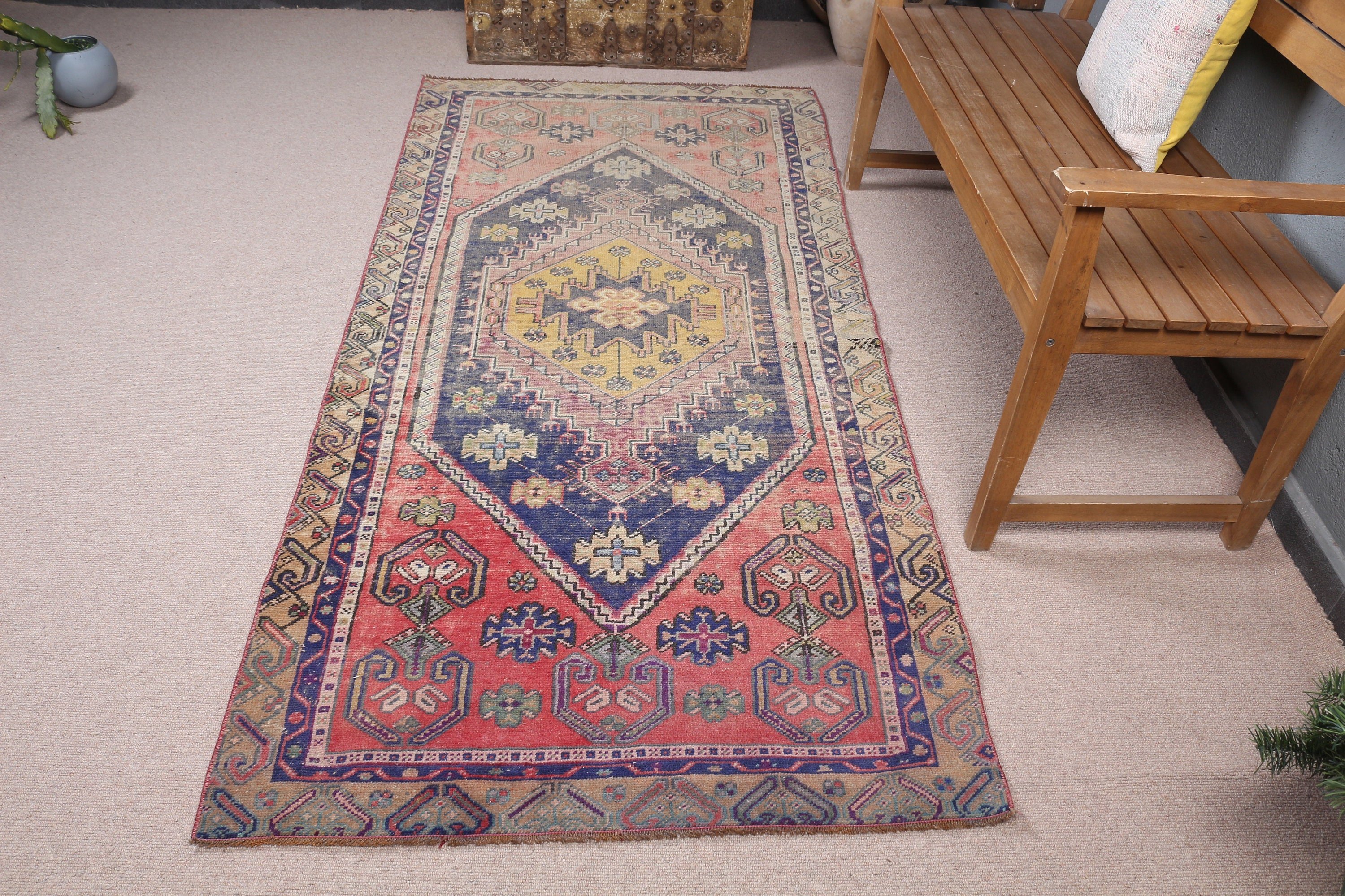 Vintage Rugs, Moroccan Rug, Turkish Rugs, Cute Rugs, Rugs for Floor, Blue Bedroom Rugs, Oushak Rug, Living Room Rug, 3.4x7.4 ft Area Rug