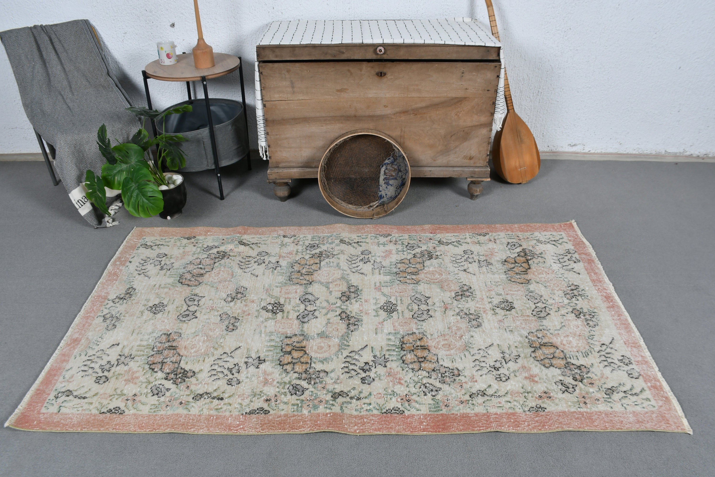 Vintage Rug, Floor Rug, Oriental Rugs, Kitchen Rug, Turkish Rugs, 3.7x6.5 ft Area Rug, Outdoor Rug, Nursery Rug, Beige Bedroom Rug