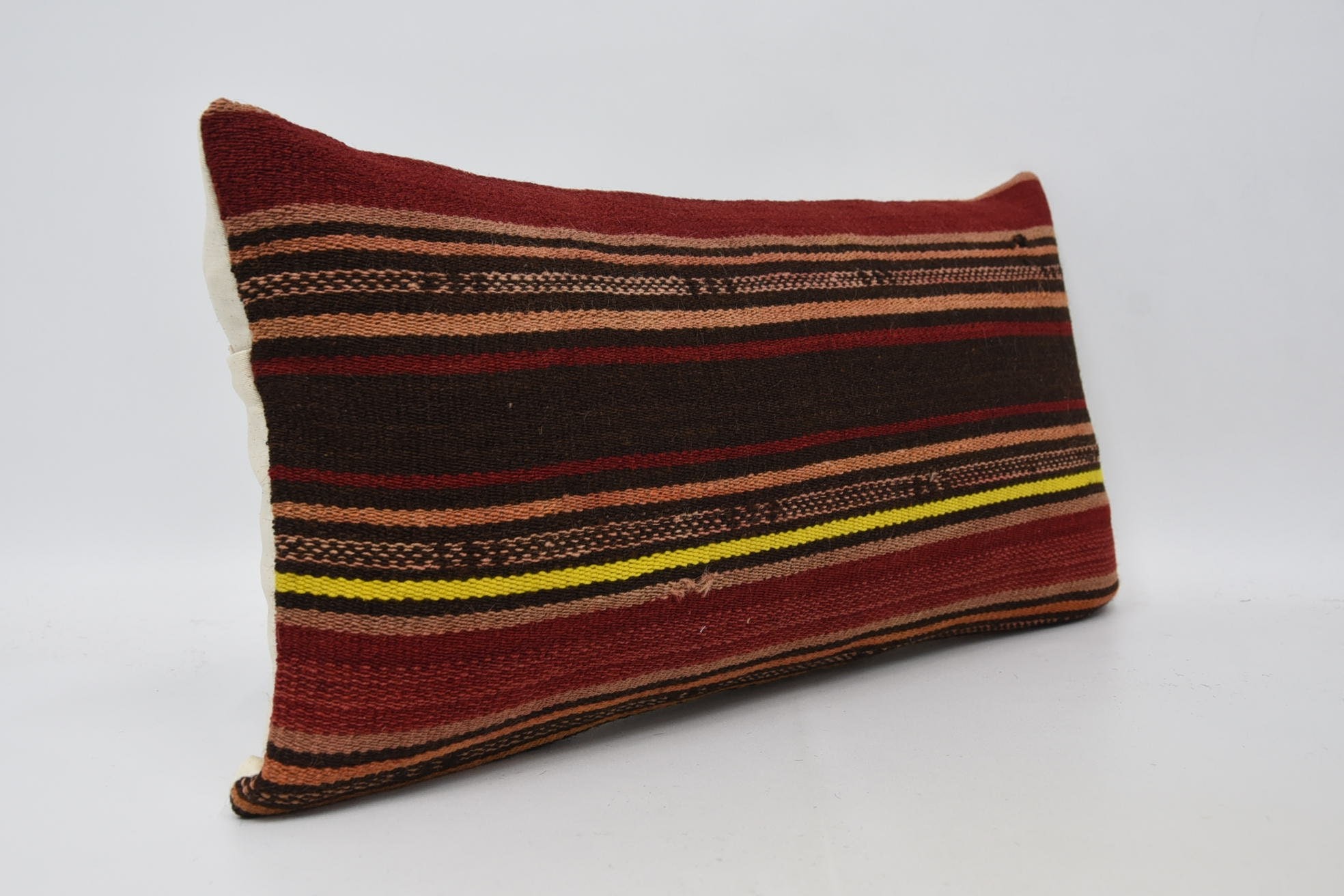 Meditation Cushion, Vintage Pillow, Kilim Pillow Cover, Handwoven Cushion, 12"x24" Brown Pillow Cover, Turkish Kilim Pillow